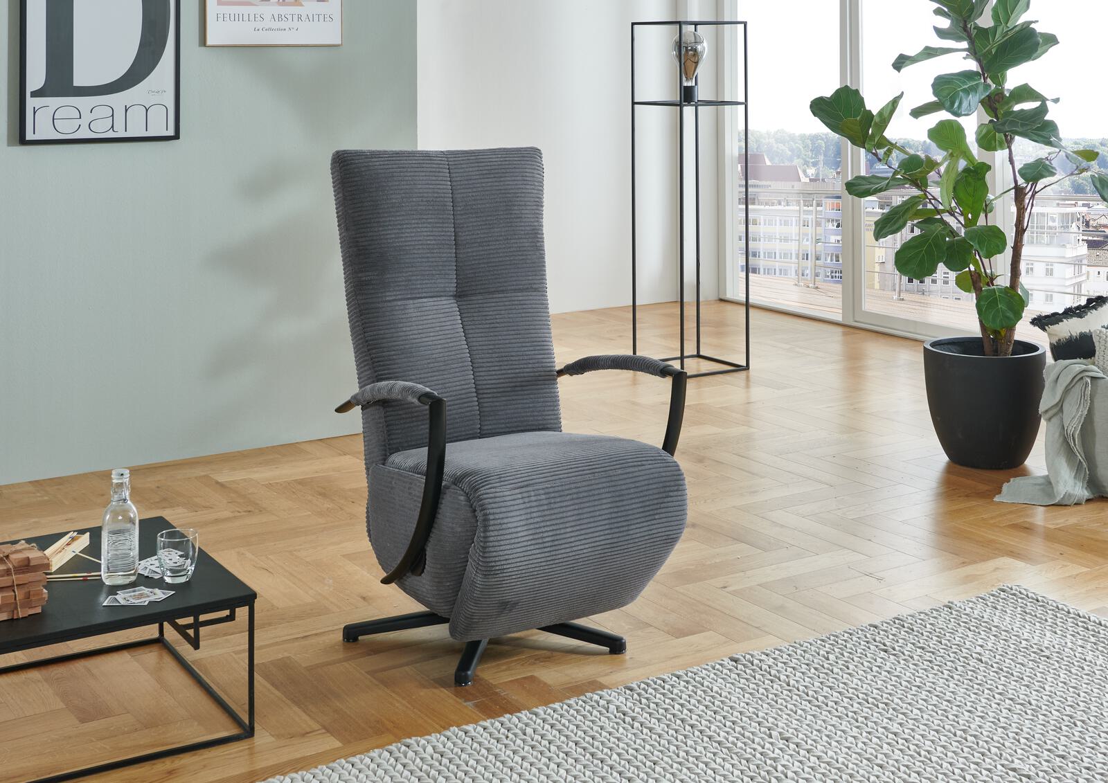 Poco Relaxsessel DOVER in Stoff Cord Lincoln hellgrau, Moebel, Stuhl, Pflanze, Drinnen, Sessel