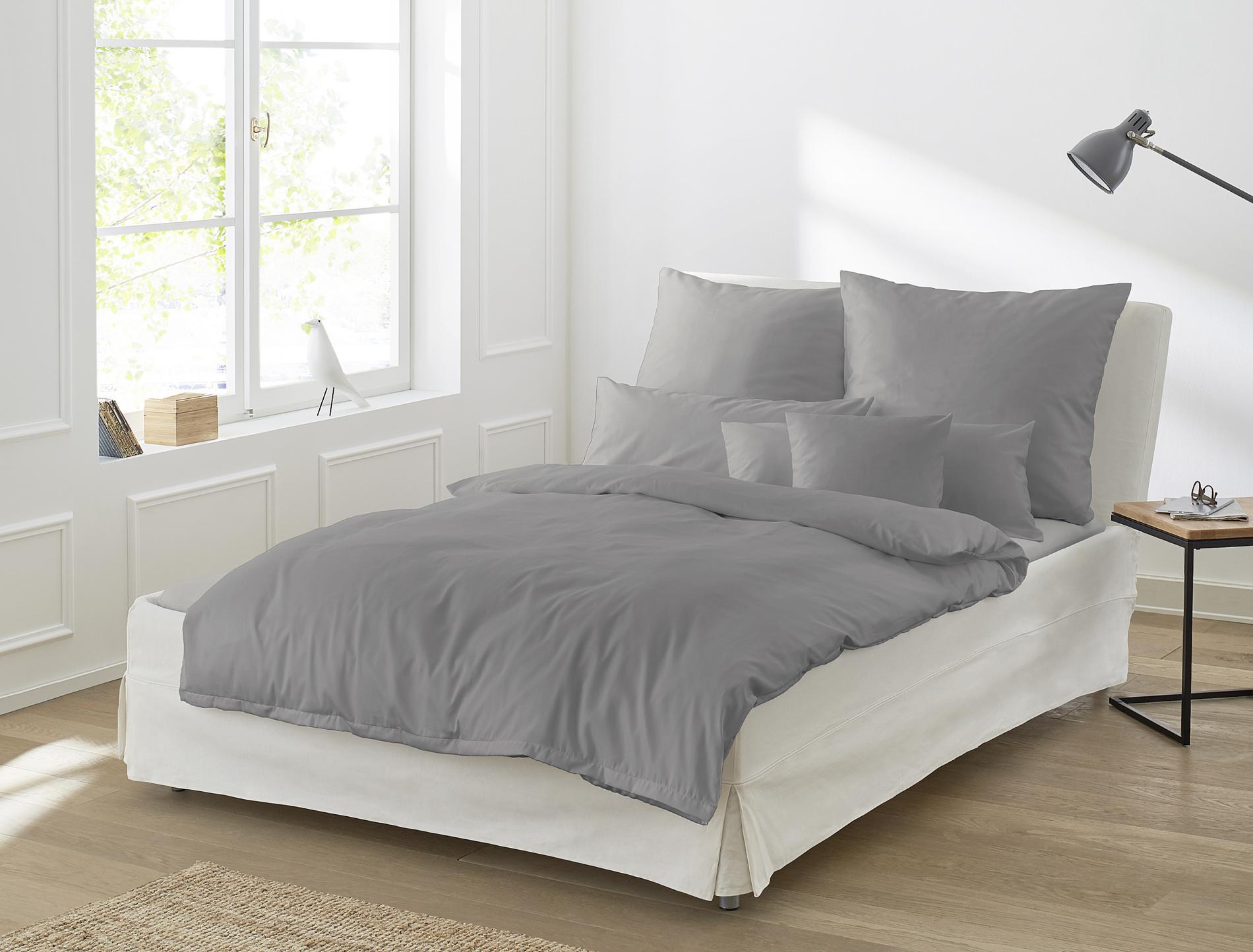 Irisette Mako-Satin-Bettwäsche PARIS ca. 155x220 cm in Farbe grafit