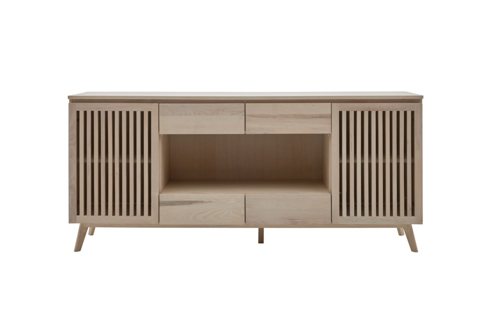 Roomio Sideboard NO. 2000 in Esche Echtholzfurnier, Fronten und Gestell massiv, weiß gewaschen