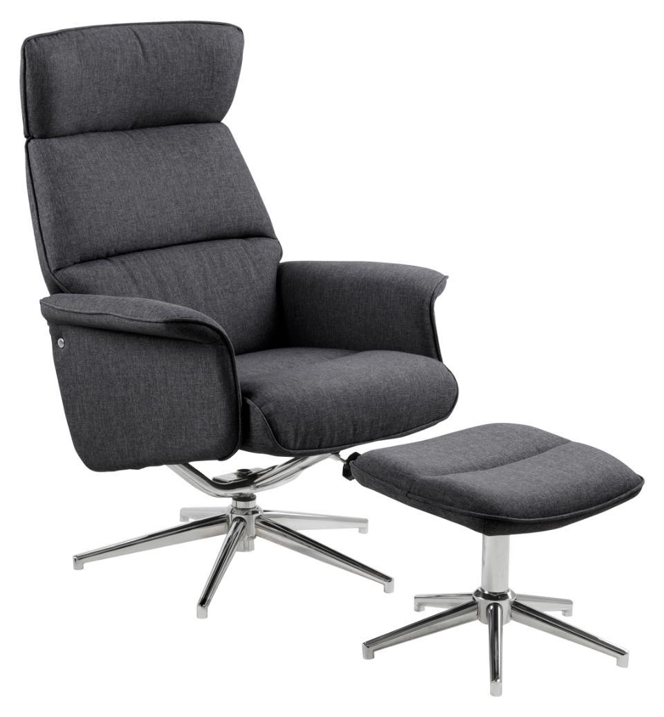 Actona Recliner mit Hocker ALURA in Calmeo Stoff dunkelgrau, Gestell Chrom