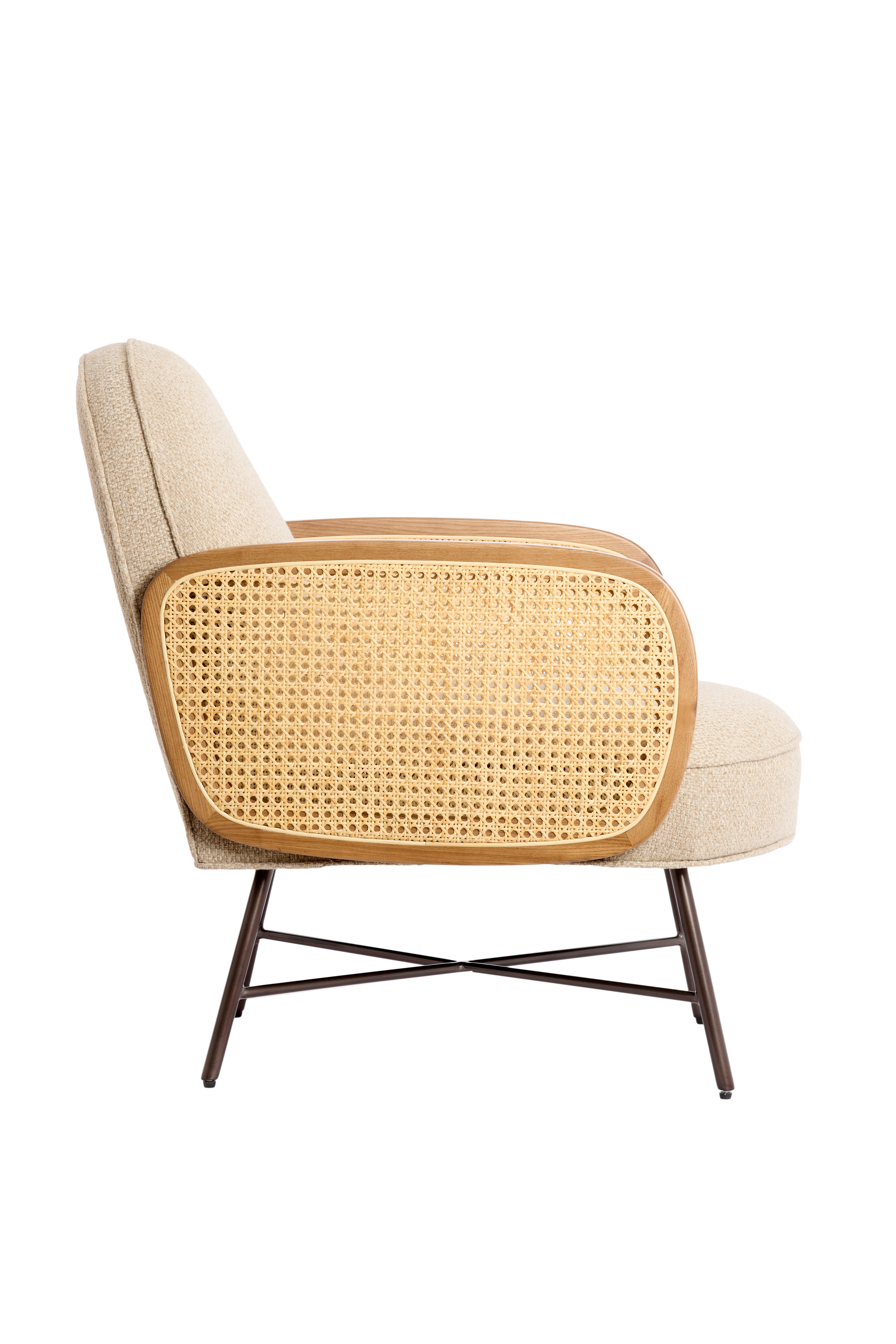 Stuhl  in Beige+Rotan natural