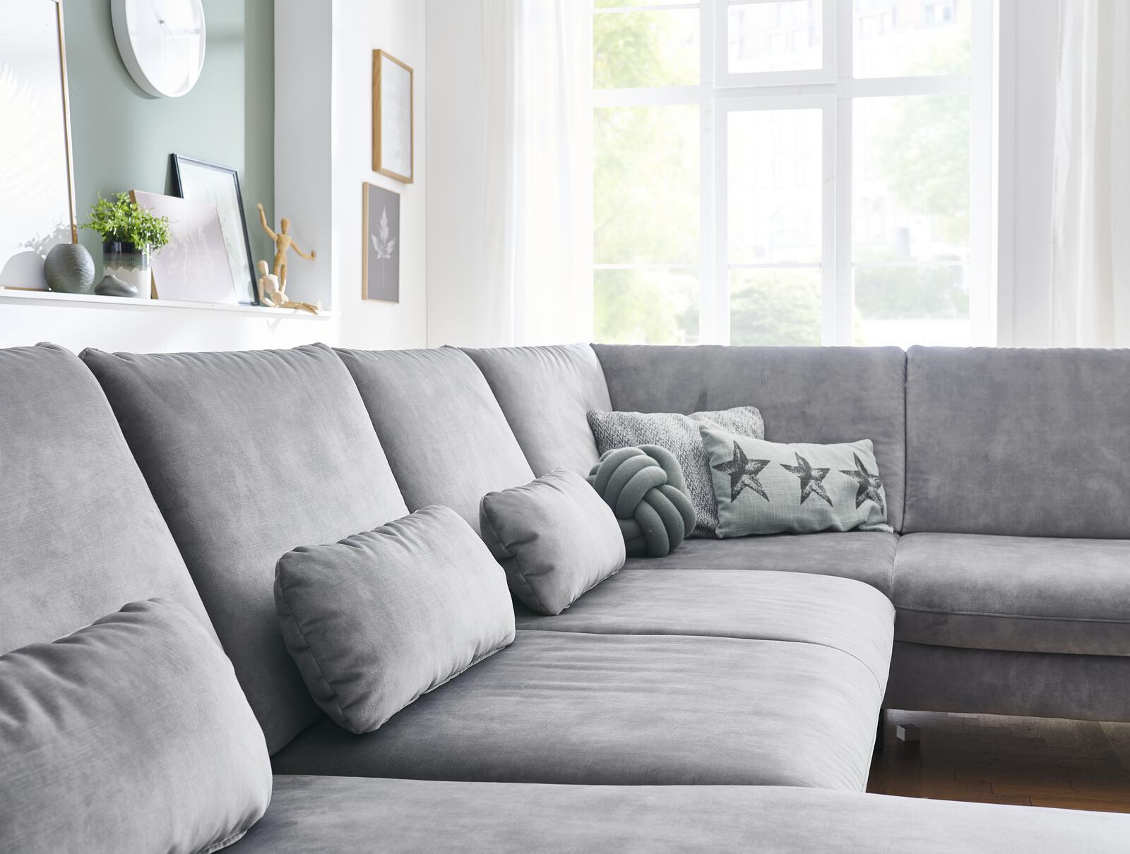 Modulmaster Wohnlandschaft ca. 332x220cm in Stoff Amira silver