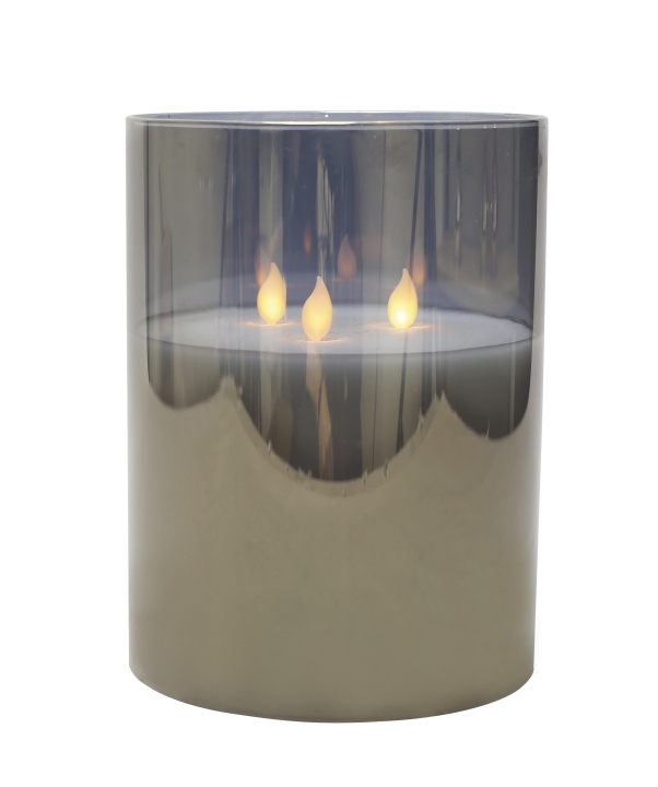 L.C. Wholesaler LED-Kerzenglas FESTIVAL ca. Ø 15, H 20cm in grey, 15x15x20cm, Wackelflamme