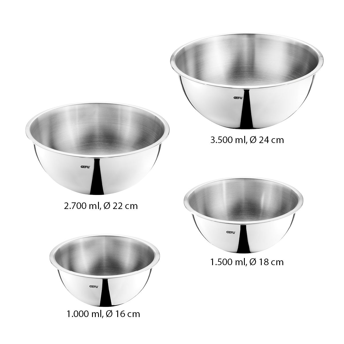 GEFU Edelstahlschüssel-Set CAVARO Edelstahl, Schale, Rührschüssel