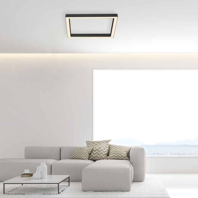 Paul Neuhaus LED-Deckenleuchte PURE LINES SQUARE 1-flammig in Farbe anthrazit, Couch, Wohnzimmer, Dekoration Ihres Zuhauses, Kissen, Tabelle