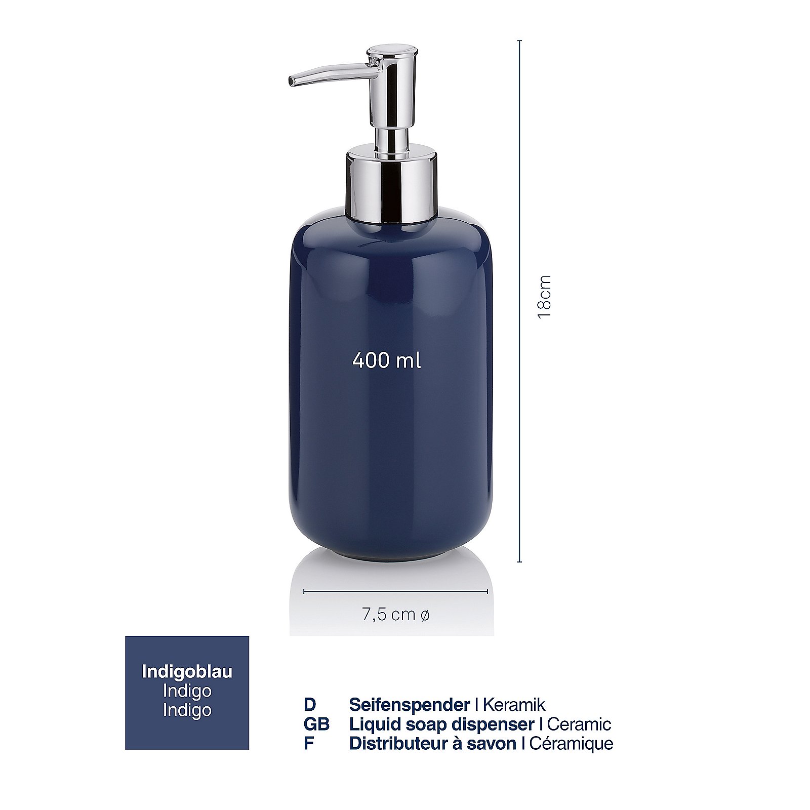 Kela  Seifenspender ISABELLA in Farbe indigoblau, Flasche, Lotion