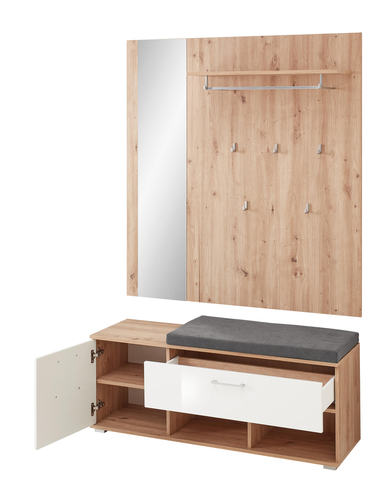 Innostyle Paneel/Spiegel/Bank Fun in weiß Hochglanz MDF/Absatz Hirnholz