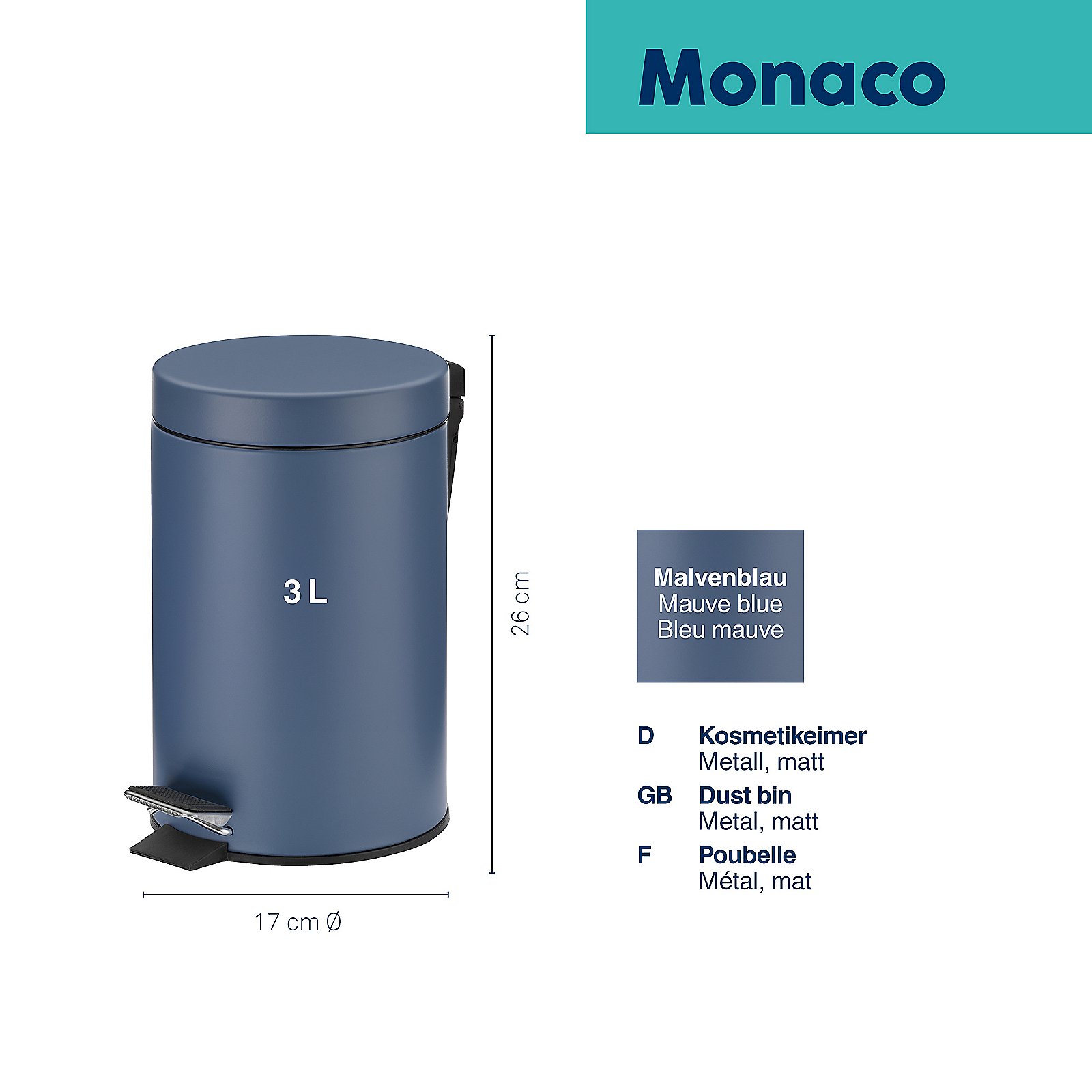 Kela Kosmetikeimer Monaco ROSE in Malvenblau