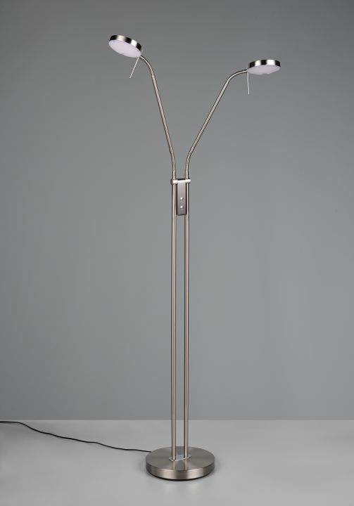 Trio LED-Stehleuchte MONZA 2-flammig in Farbe Nickel matt, Kunststoff weiß, Lampe