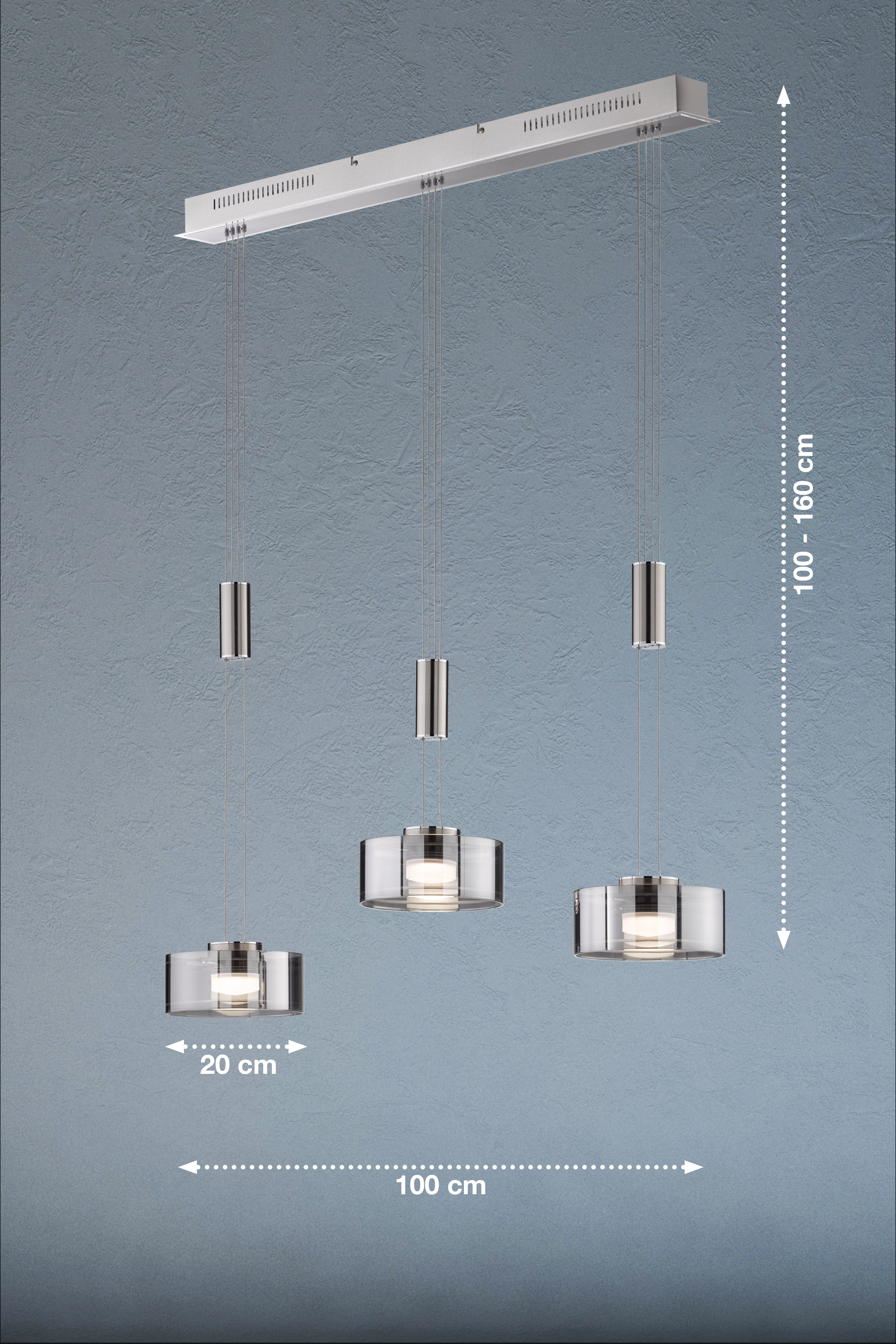 Fischer & Honsel LED-Pendelleuchte LAVIN ca. B20 L100 cm in Nickel matt, Glas rauchfbg.