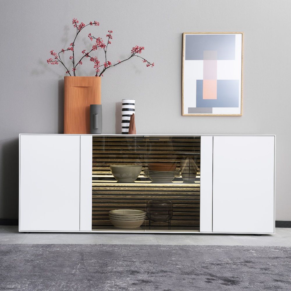 SCHÖNER WOHNEN-Kollektion Sideboard YONNA, ca. 203 x 80 x 44 cm in Kerneiche natur gebürstet lackweiß