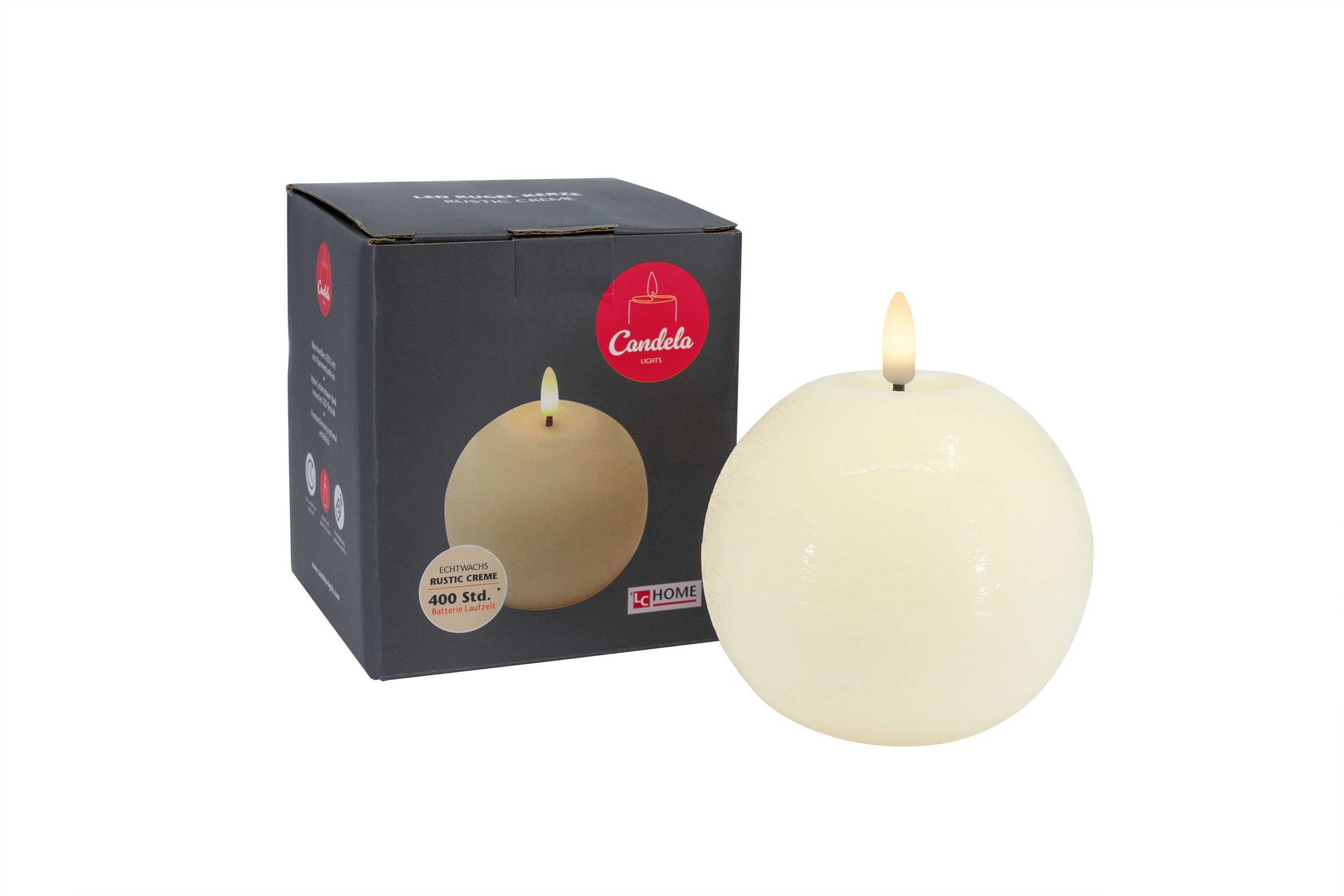 L.C. Wholesaler LED-Kugelkerze BASIC ca. Ø 10, H 8,5cm in cream rustic, 10x8.5cm