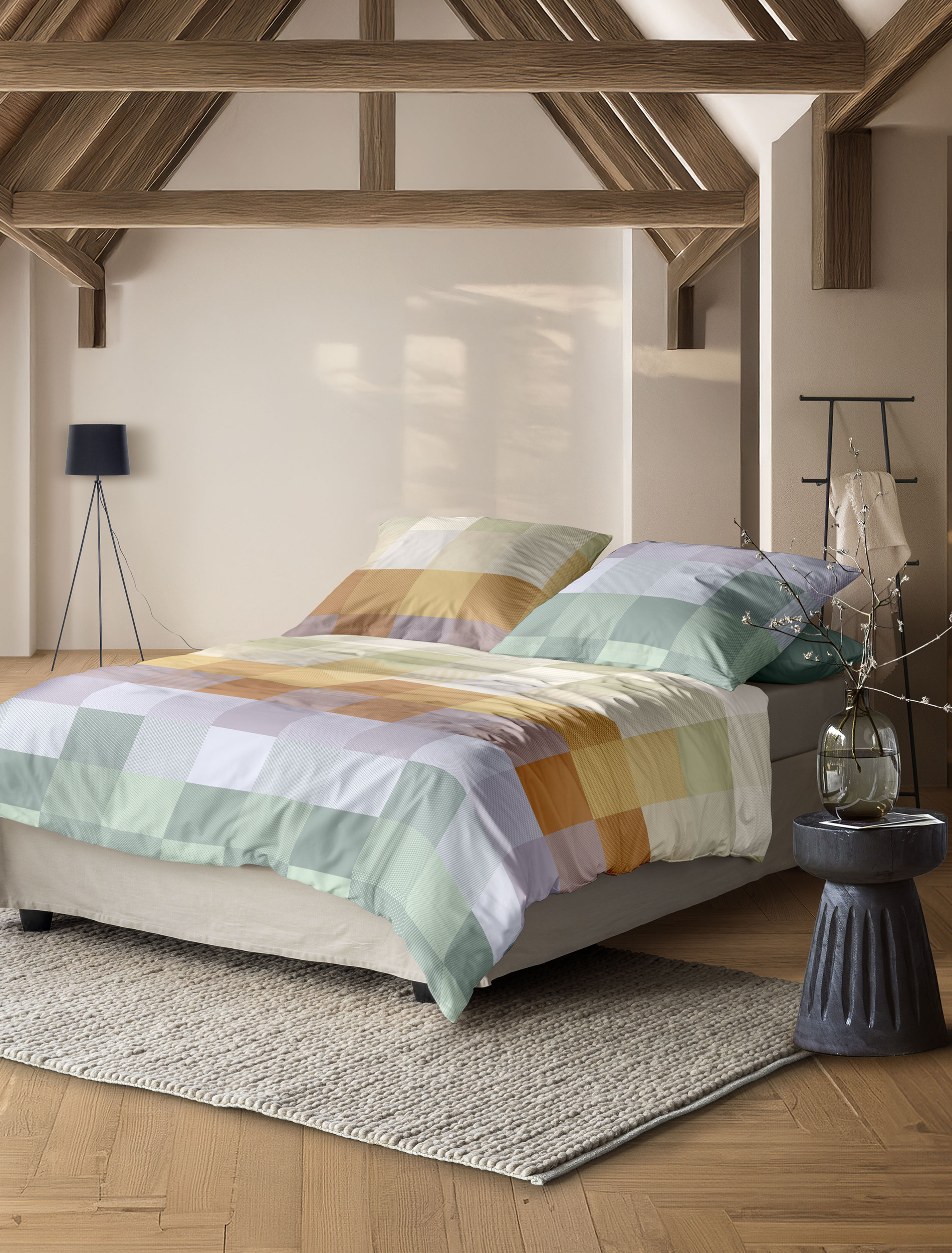 irisette Mako-Satin Bettwäsche WAVE in Farbe ca. 155x220cm, Drinnen, Innenarchitektur, Mobiliar, Bett, Lampe