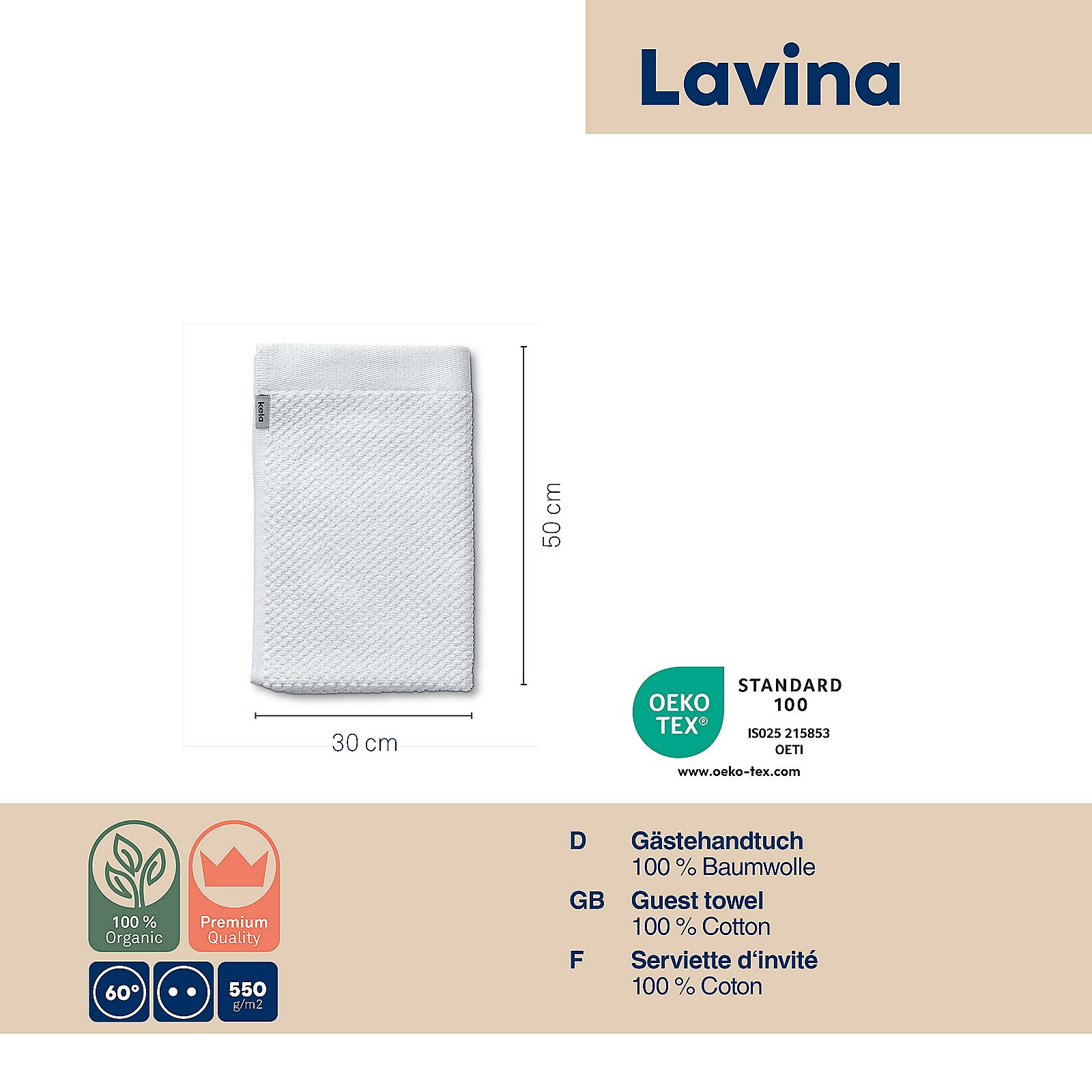 Kela Gästetuch Lavinia LAVINIA in weiß, Seite, Text