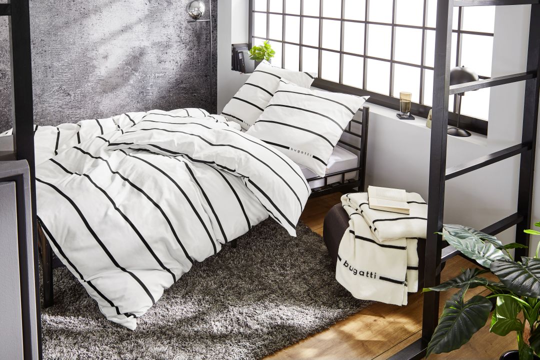 bugatti Satinbettwäsche 155x220cm in Farbe weiß/schwarz