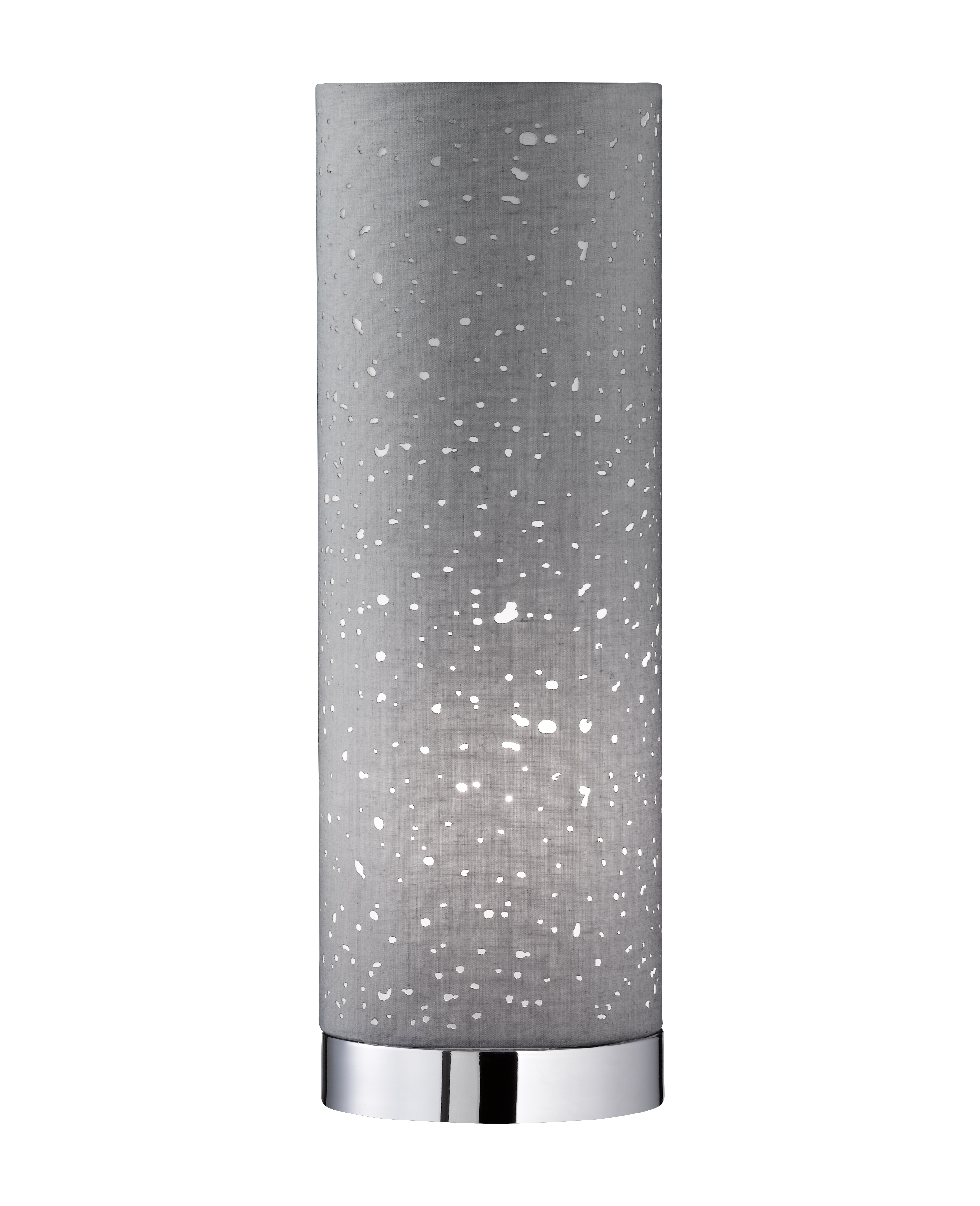 Fischer & Honsel Tischleuchte THOR in Chrom, Stoff grau mit Dekor