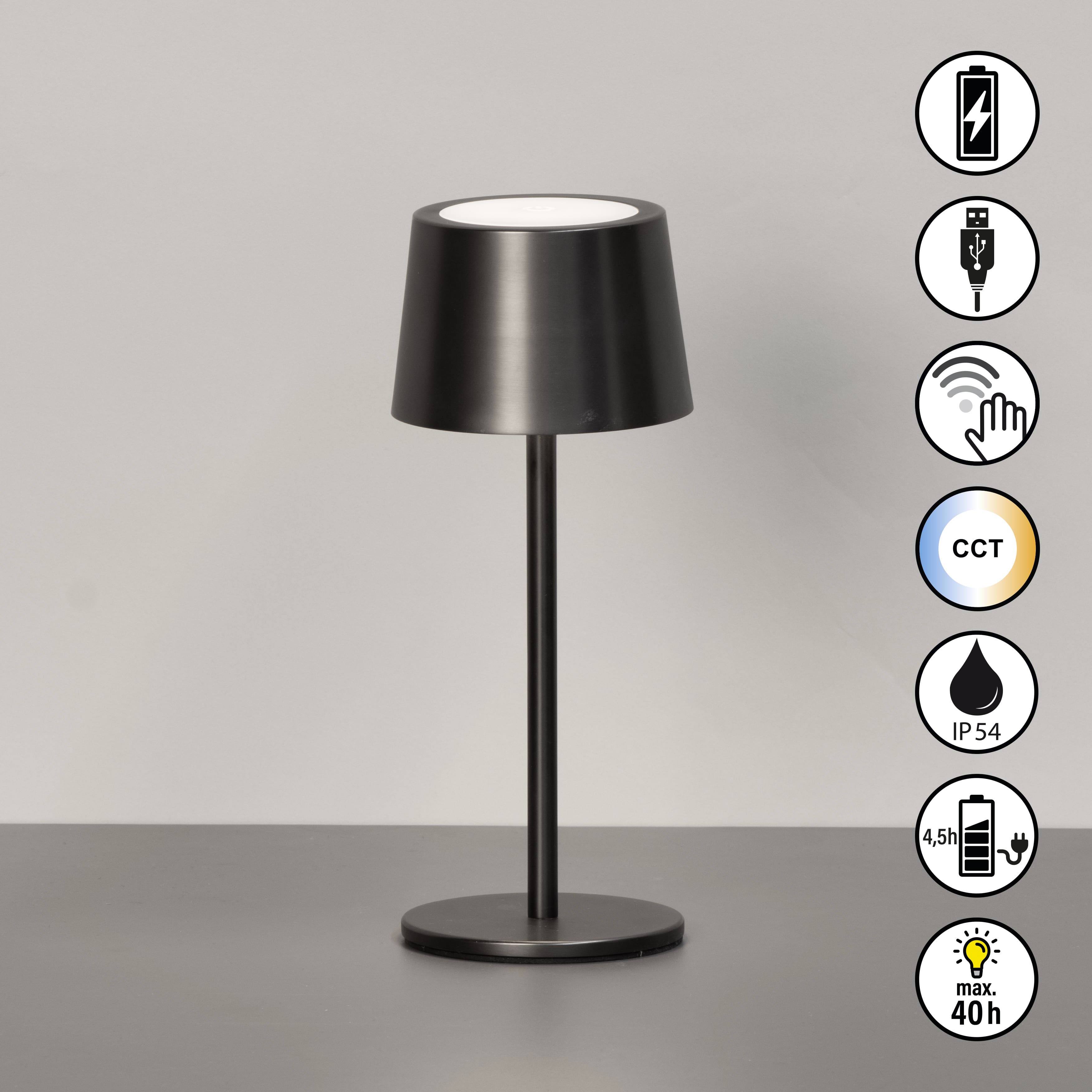 FH Lighting Tischleuchte BELLUNO in gun metall, Akku, USB-Kabel
