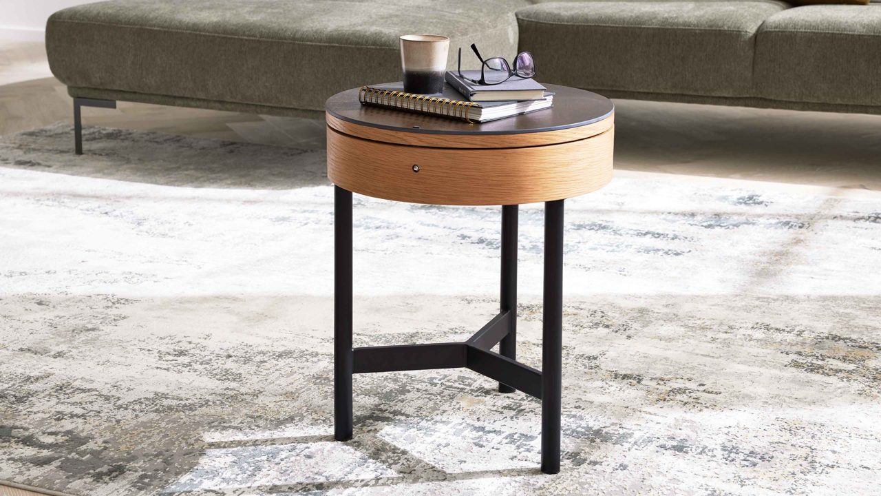 Interliving Beistelltisch IL 6216 Ø ca. 85cm in Keramik Titan/Korpus MDF Eiche