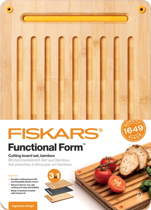 Fiskars Bambus-Schneidebrett-Set FUNCTIONAL FORM in Farbe Black/Brown