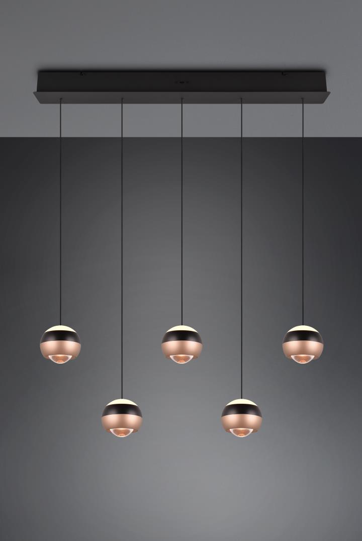 Trio Select LED-Pendelleuchte ORBIT 5-flammig in Farbe schwarz matt, Kunststoff weiß