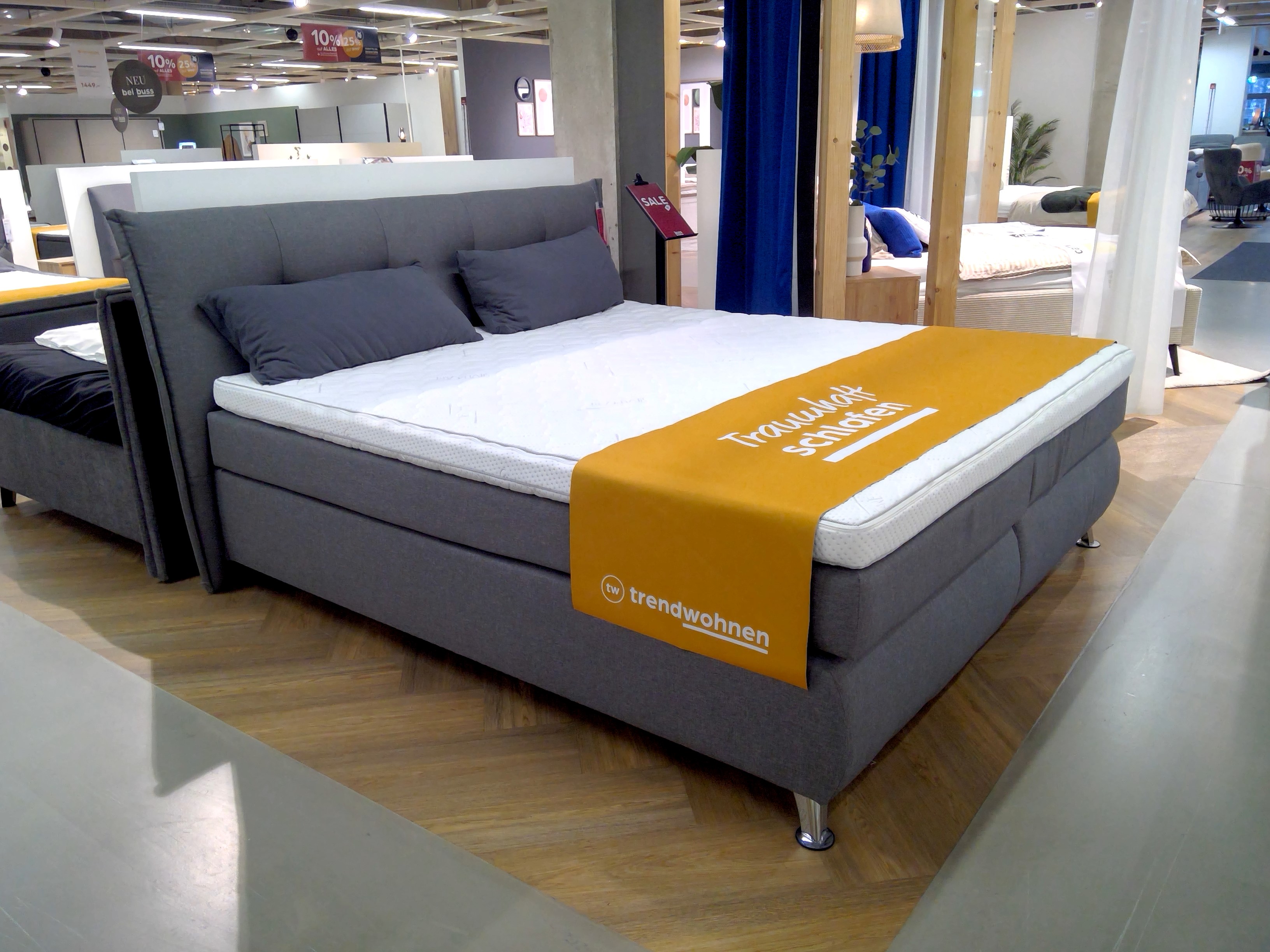 Hapo Boxspringbett 180x200cm in Stoff B393, Moebel, Stuhl, Bett, Teppich, Lampe