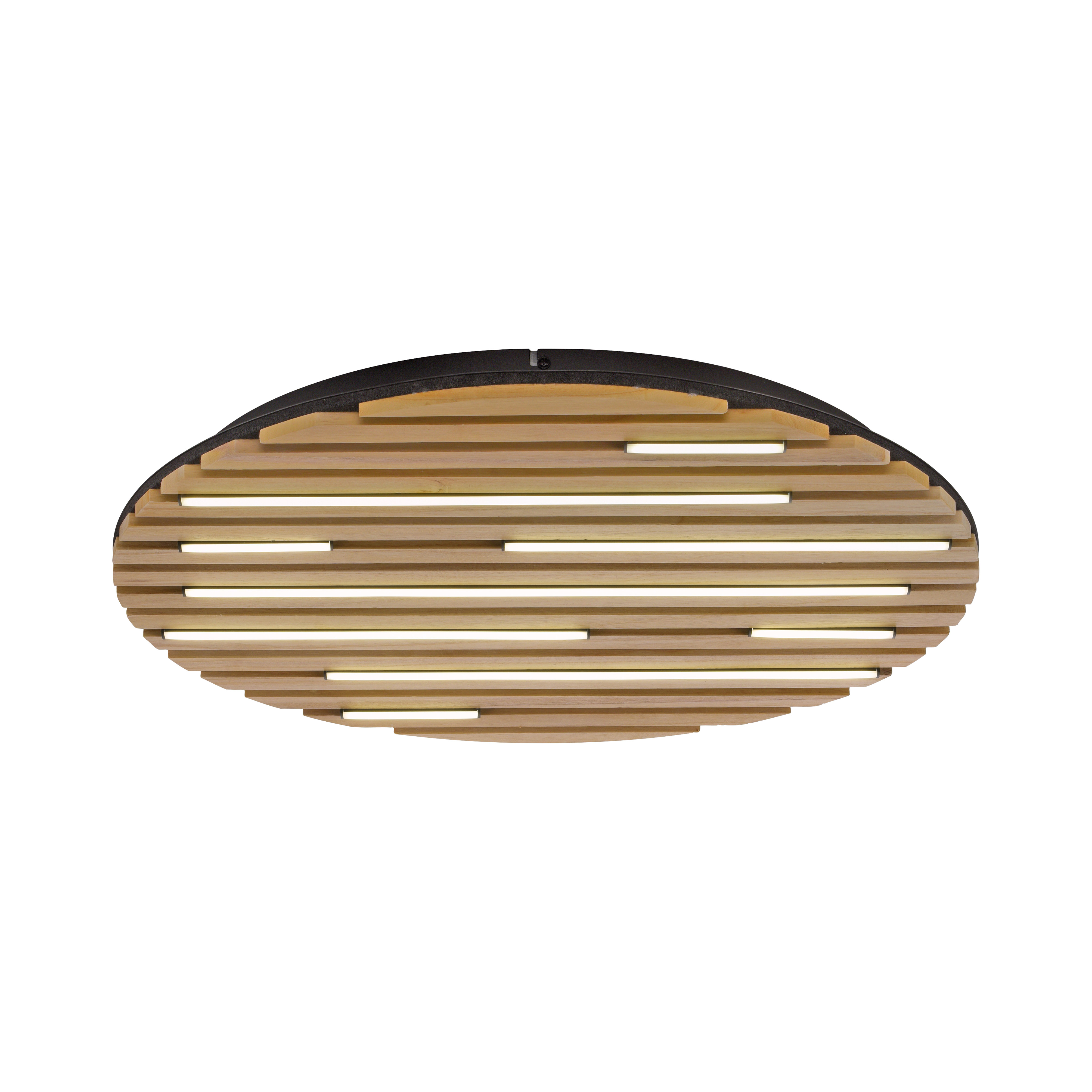 Paul Neuhaus LED-Wand- und Deckenleuchte Q-AKUSTIK 1-flammig in Farbe holz-natur, Drinnen, Innenarchitektur, Holz, Oval