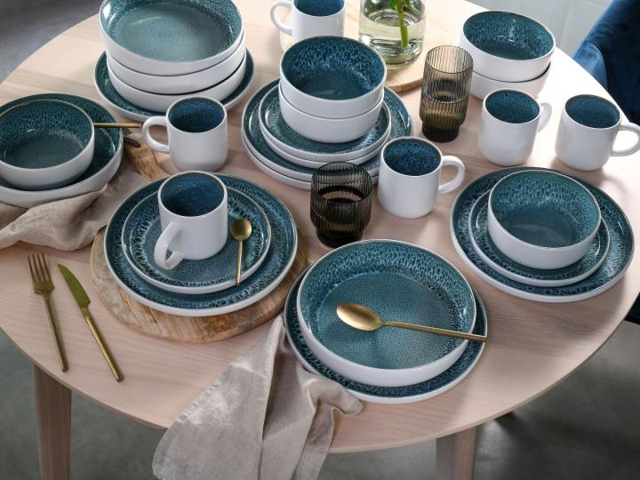 Creatable Kombiservice, 16-tlg. Nordic Fjord Eisblau in Farbe Eisblau, Tabelle, Tischplatte, Tasse, Untertasse, Mahlzeit