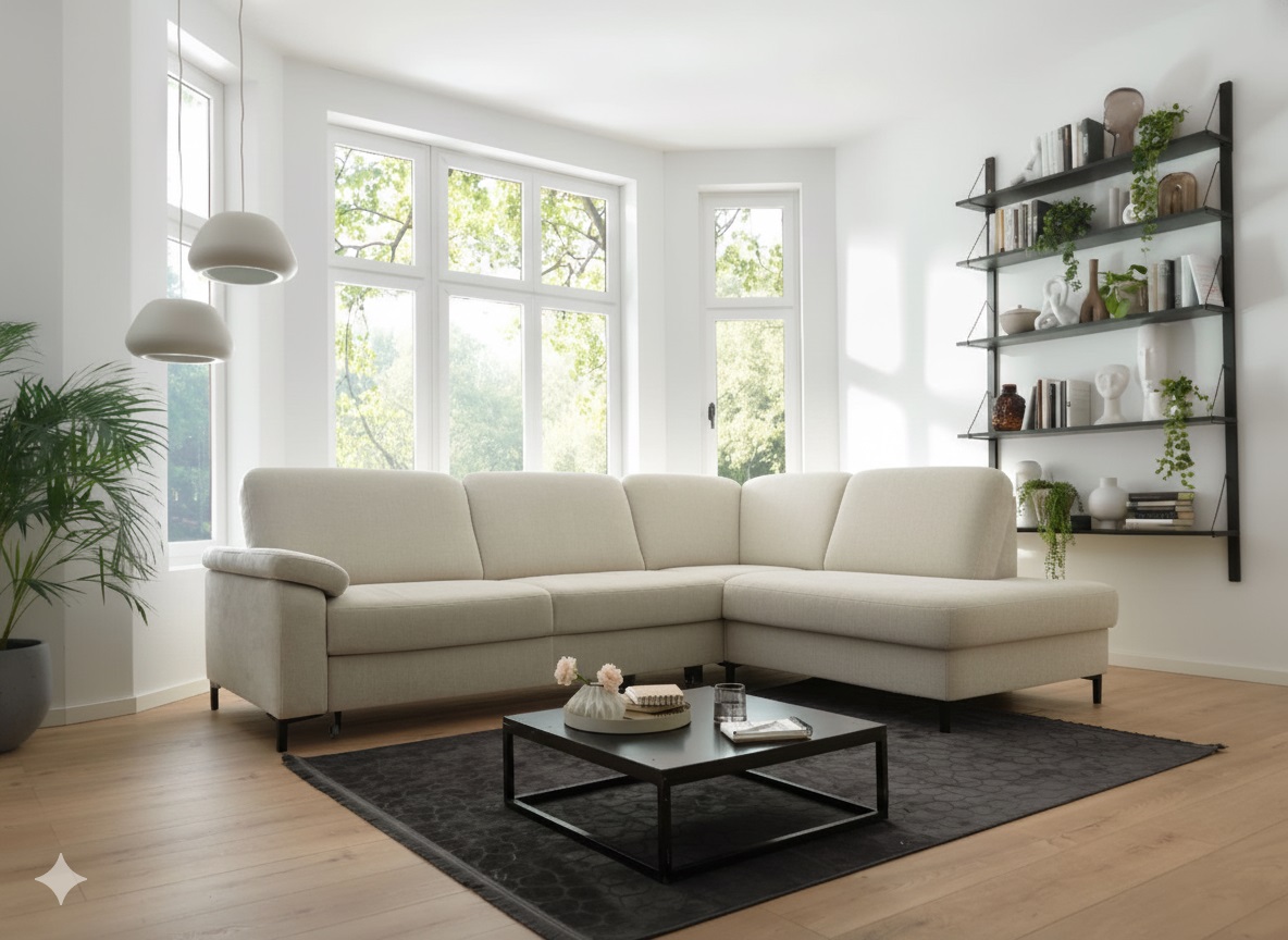 Polstergruppe ZE-EM22126 ca. 266x202cm in Stoff Cody beige, Wohnzimmer, Dekoration Ihres Zuhauses, Couch, Fenster, Kaffeetisch