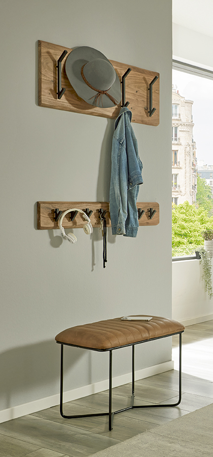Haku Möbel Wandgarderobe  ca. B90 H15 T9 cm in Massivholz naturbelassen