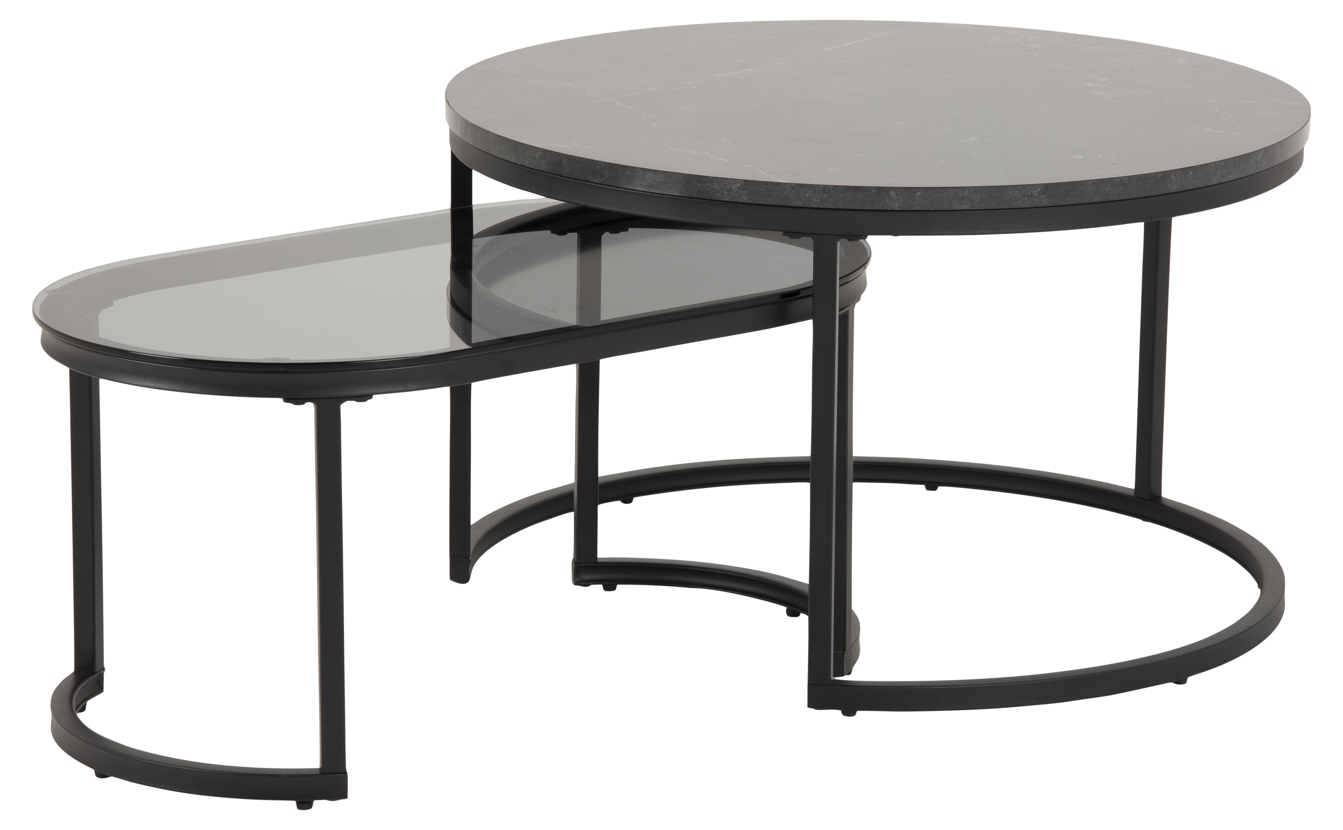 Actona Couchtischsatz SPIRO ca. 70x70cm in Melamin Marmor schwarz/Glas Rauch gebeizt