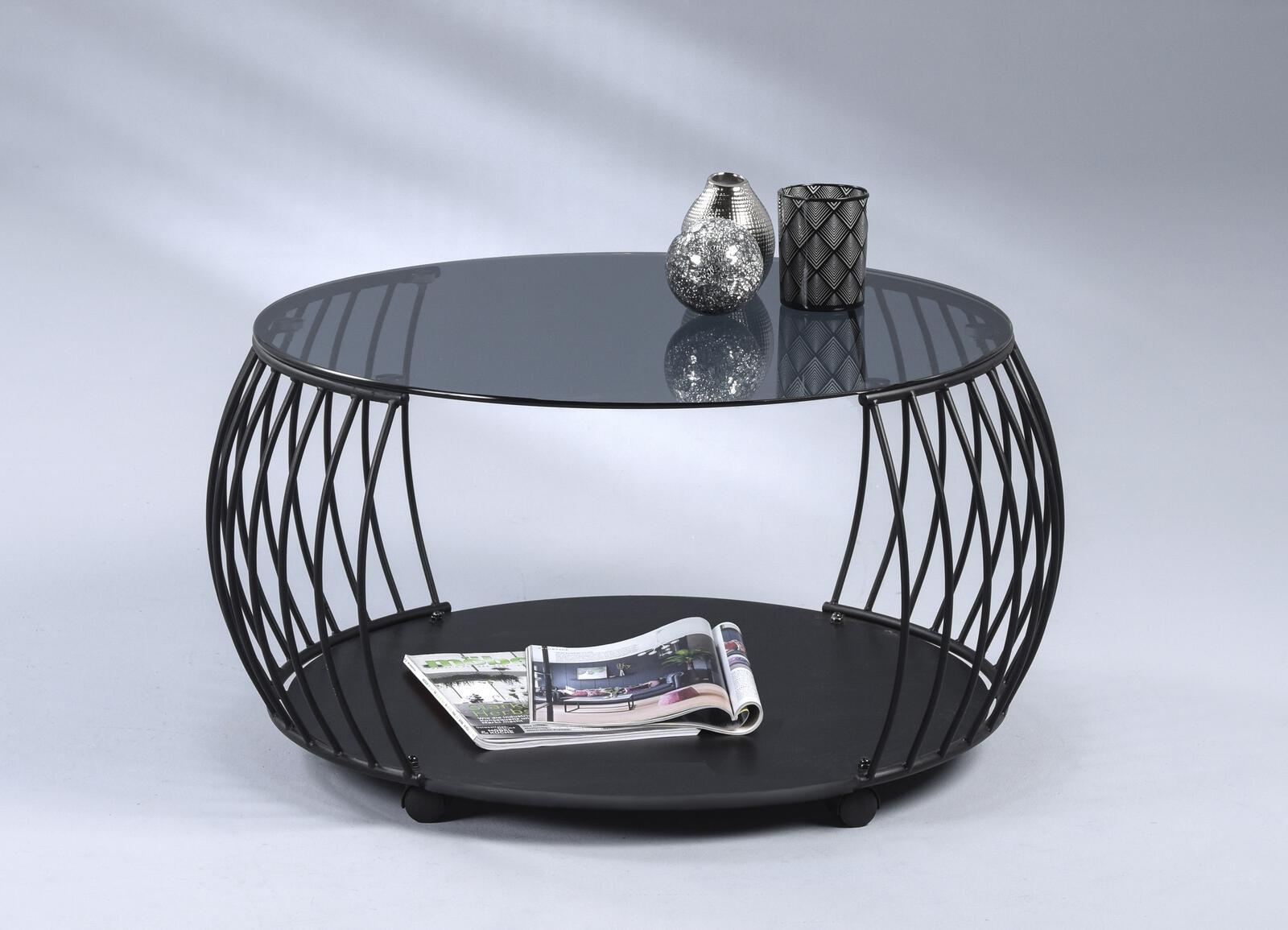 M2 Kollektion Couchtisch Shanghai 2 in Glas Grau, MDF Schwarz