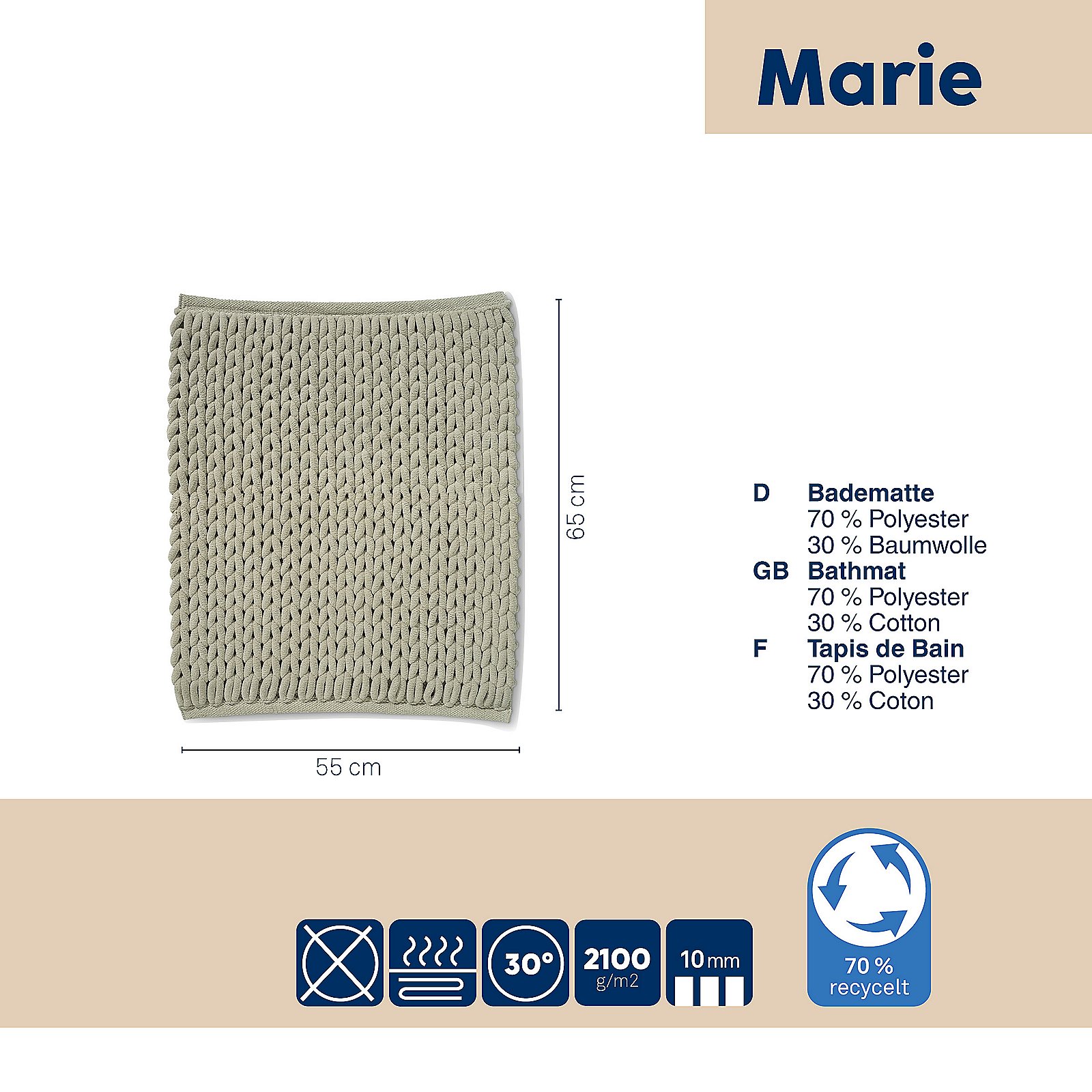 Kela Badematte MARIE in Taupe, Kissen, Dekoration für Zuhause
