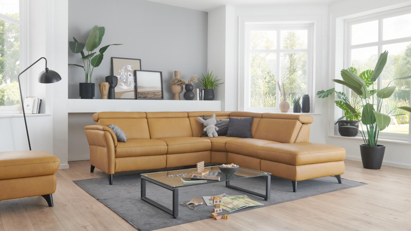 Polsteria Polstereckgruppe RELAXA 6.0 PLUS PSG XC ca. 276x239cm in Leder Evita dijon