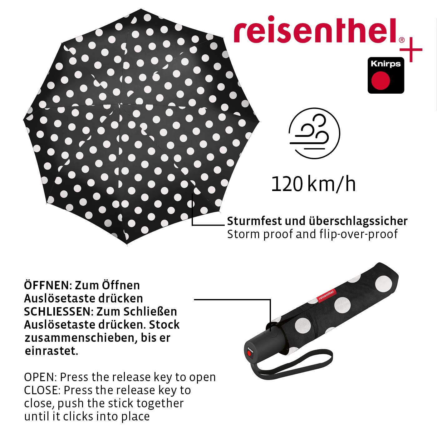 Reisenthel UMBRELLA POCKET DUOMATIC in Farbe dots white, Muster, Zubehör, Formelle Kleidung, Krawatte