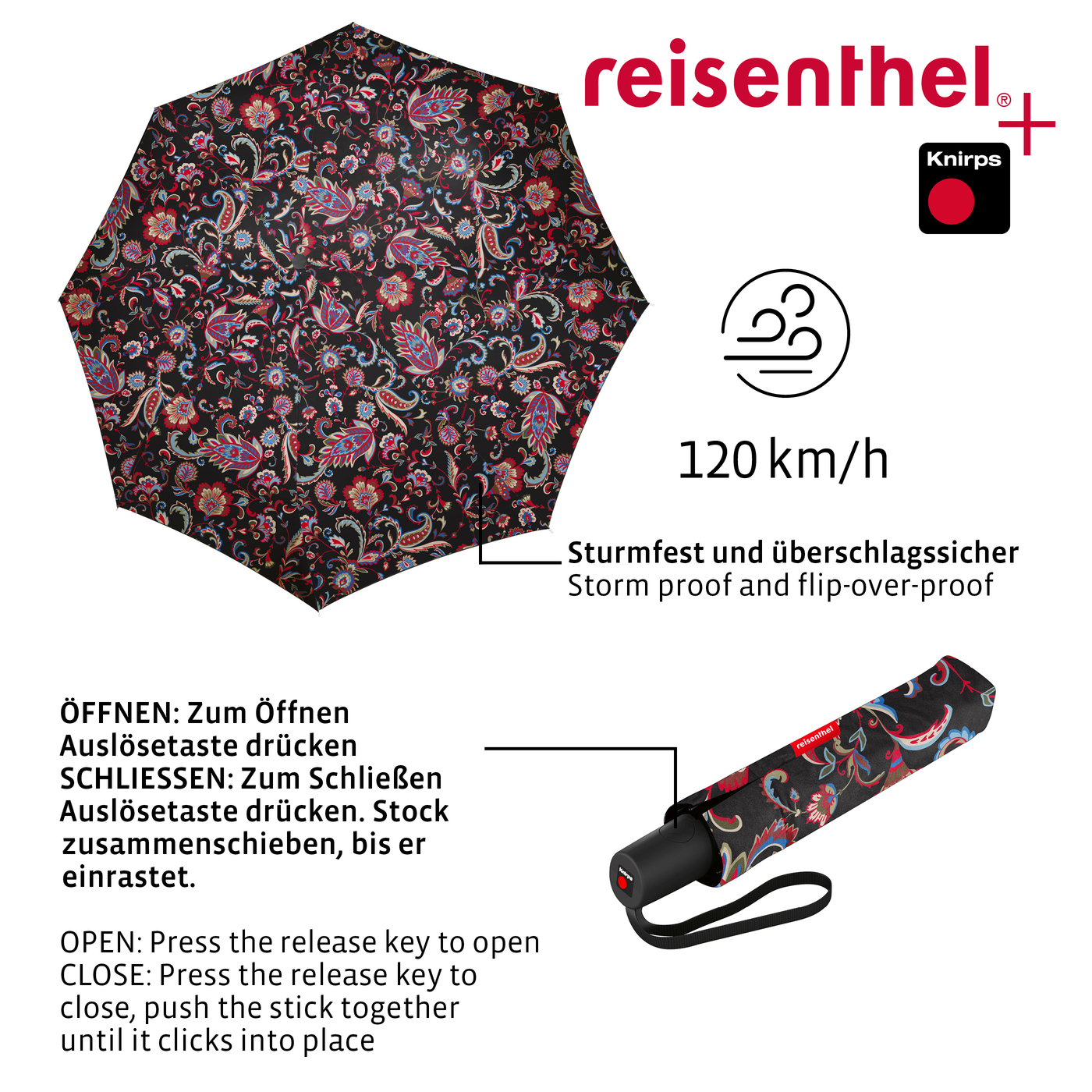 Reisenthel UMBRELLA POCKET DUOMATIC in Farbe paisley black, Zubehor, Formelle Kleidung, Krawatte, Muster