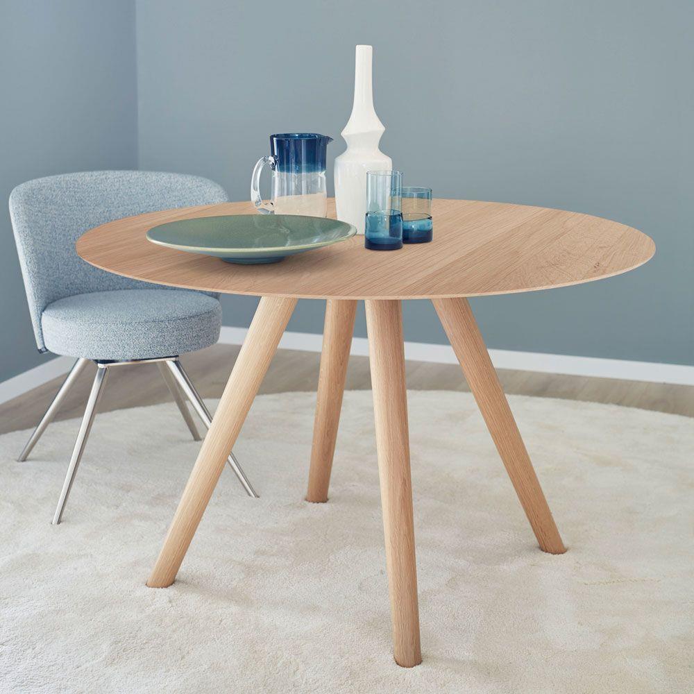 SCHÖNER WOHNEN-Kollektion Esstisch ROUND, ca. 120 x 75 cm in Wildeiche hell geölt/Optiwhite schiefer sat.