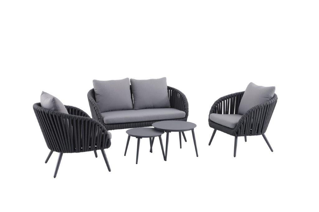 MWH Lounge Set CORDO 5-teilig in Farbe Mattgrau, Kissen, Stuhl, Mobiliar, Couch, Tabelle