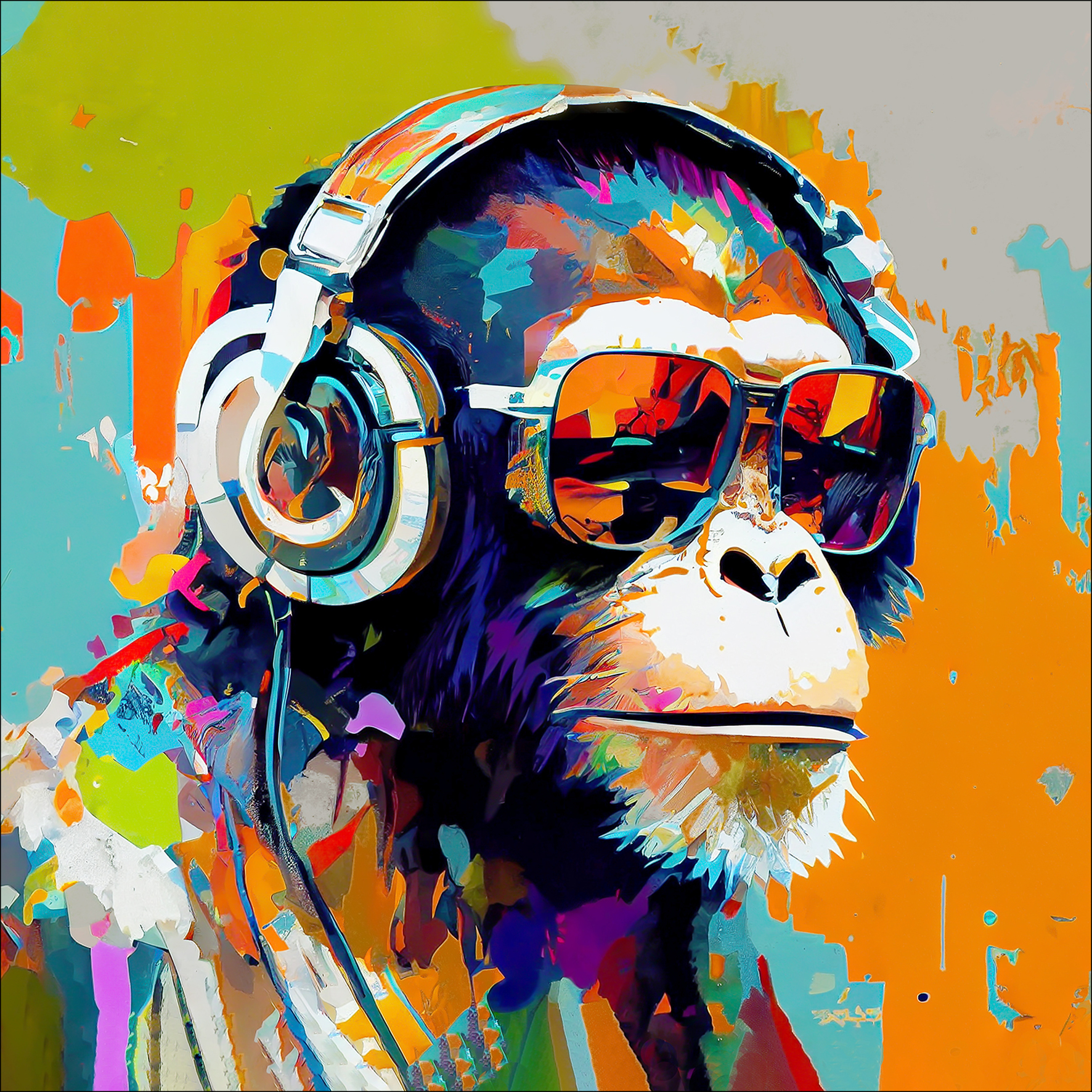 PRO ART Glas-Art 50x50cm Animals With Headphones I