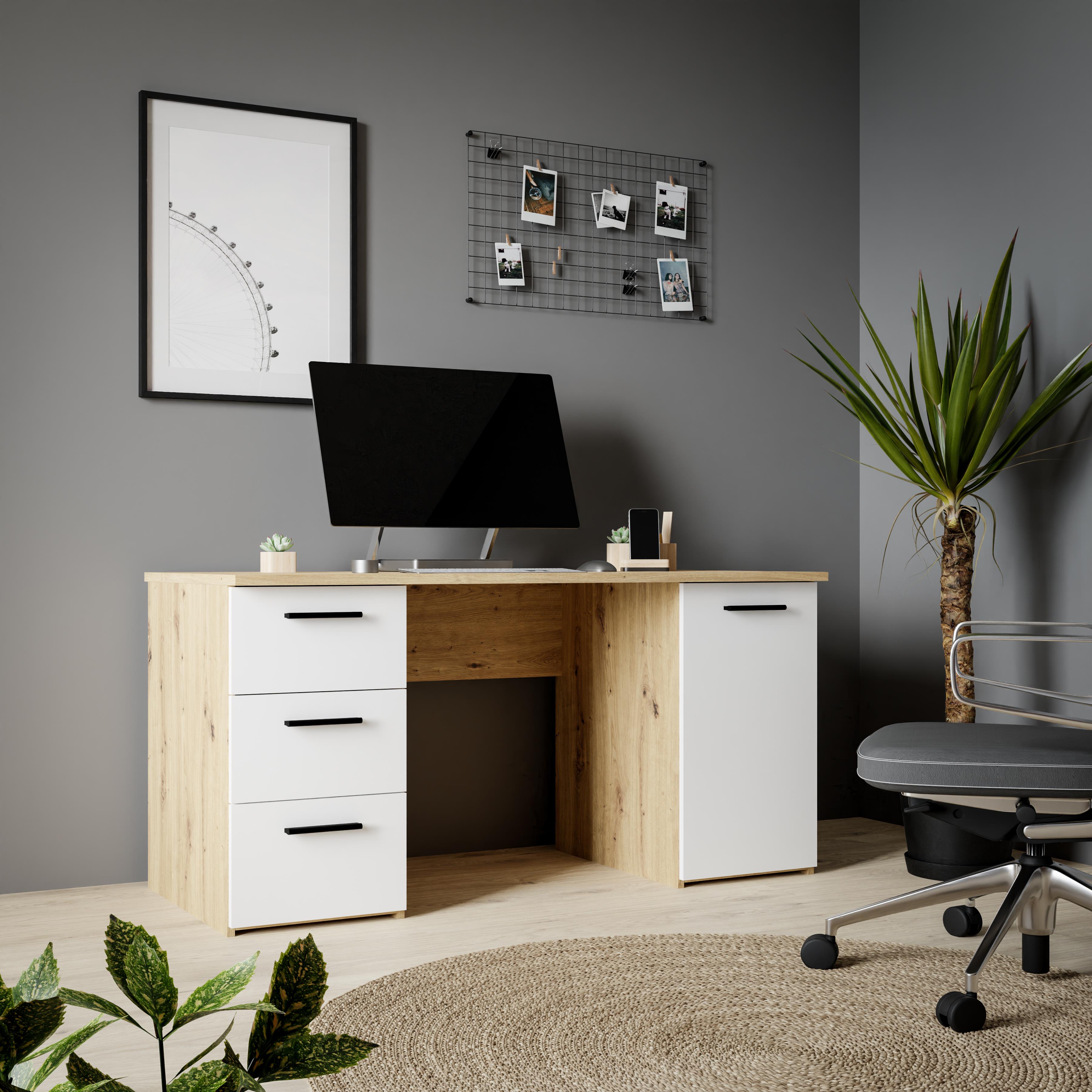 Forte Fabryki Mebli Schreibtisch NET 307 ca.B138 H75 T60 cm in C804 Artisan Eiche/Eiche weiß