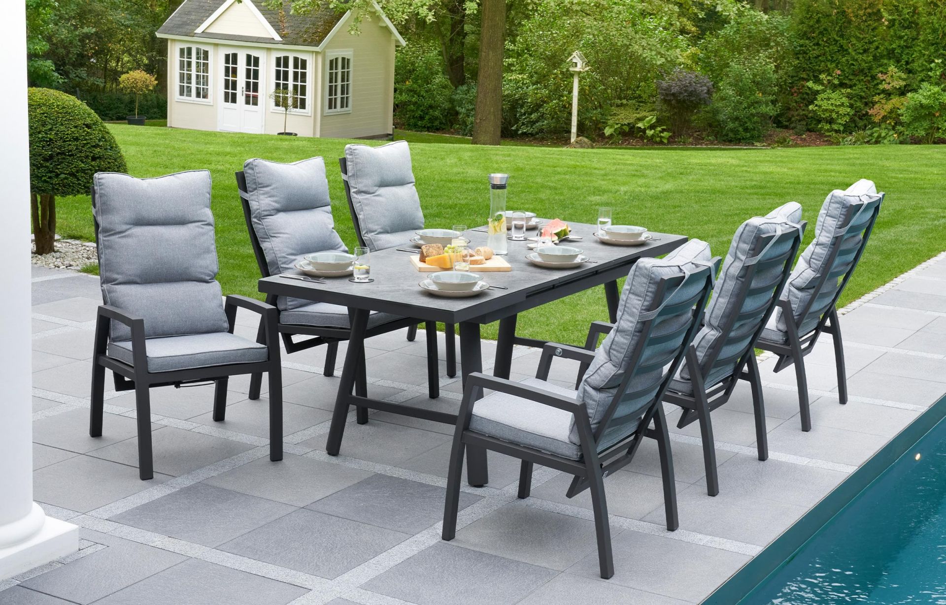 L.C. Wholesaler Positionsstuhl BONDINO in Aluminium, anthrazit, Tabelle, Esstisch, Gras, Hinterhof, Tischplatte