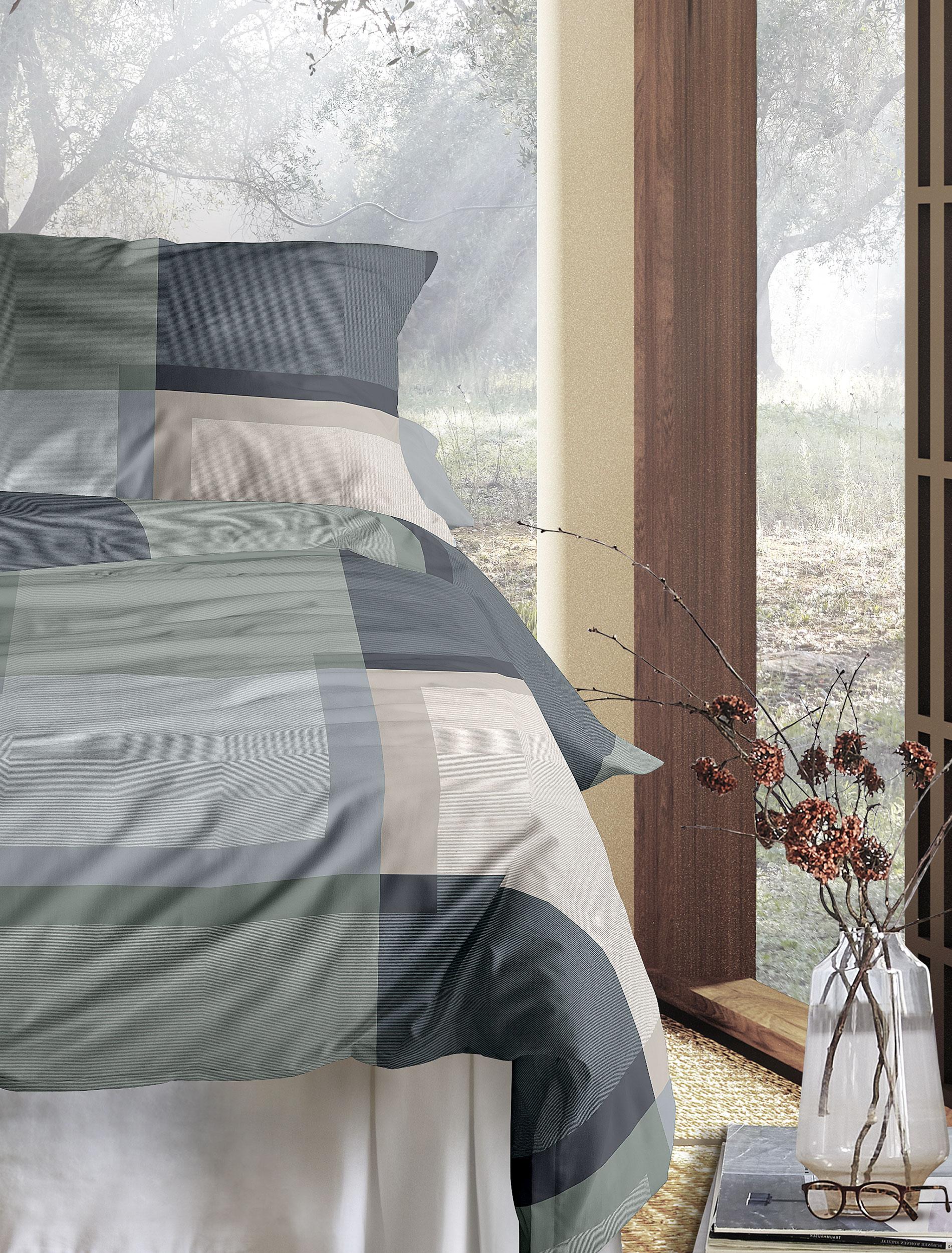 Irisette Mako-Satin Bettwäsche WAVE ca. 155x220cm in Farbe salbei, Moebel, Drinnen, Innenarchitektur, Bett, Bettlaken