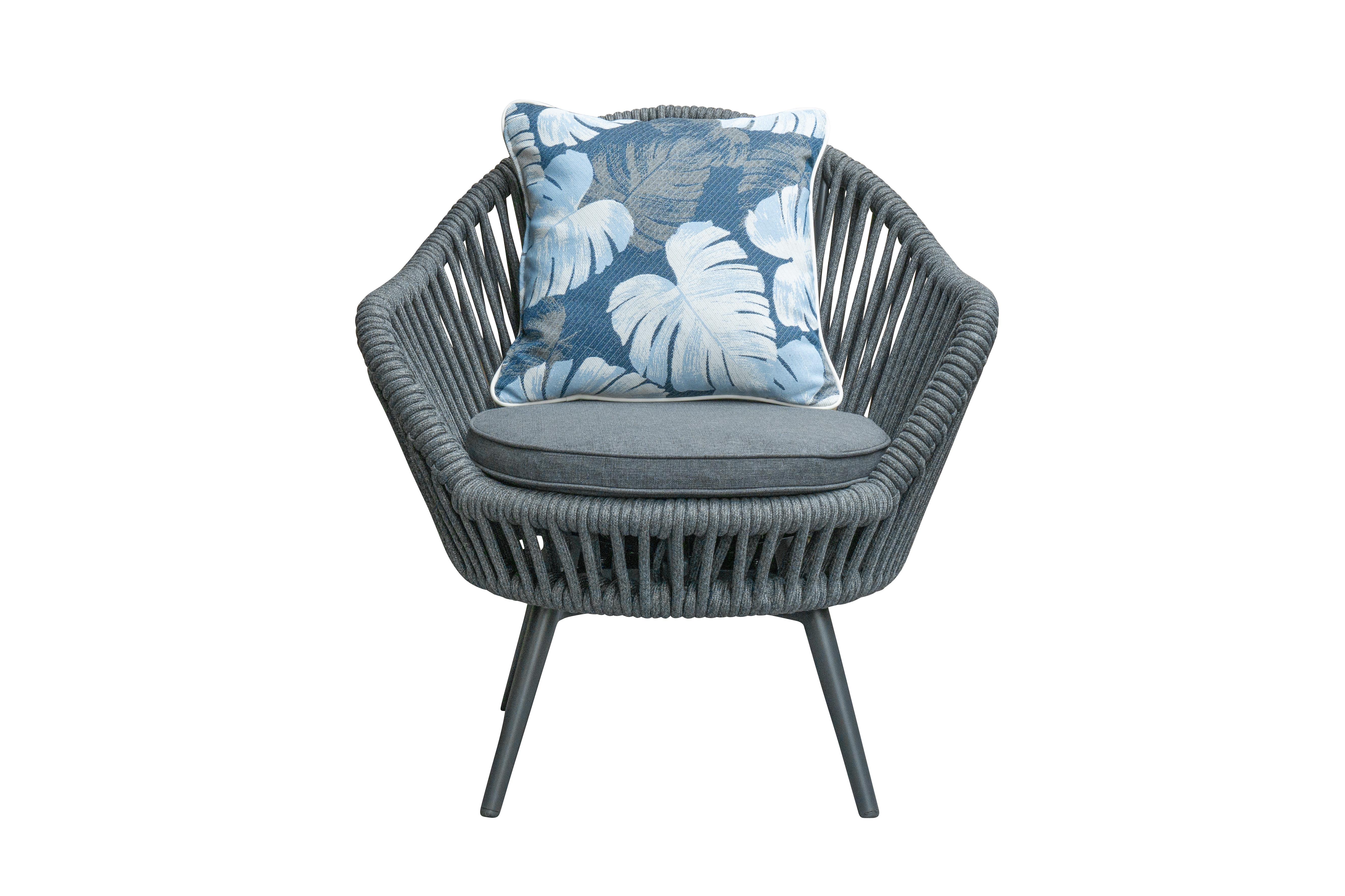L.C. Wholesaler Drehsessel BARI ca. B81,5 H83,5 T77,5 cm in Rope Farbe dunkelgrau, Kissen, Dekoration für Zuhause, Stuhl, Mobiliar