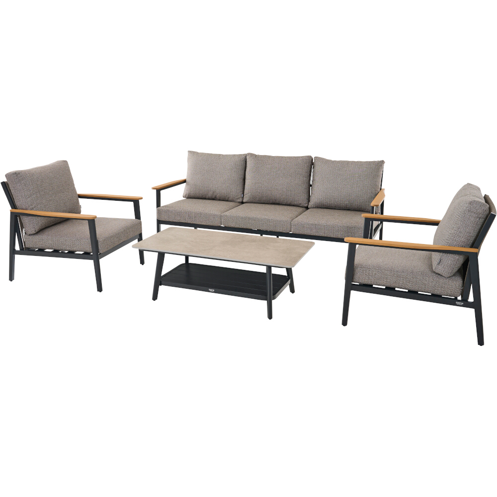 Lounge-Set 4-teilig LIGURIA in Farbe Gardino®-Geflecht twisted in taupe grau , Couch, Mobiliar, Kaffeetisch, Tabelle, Stuhl