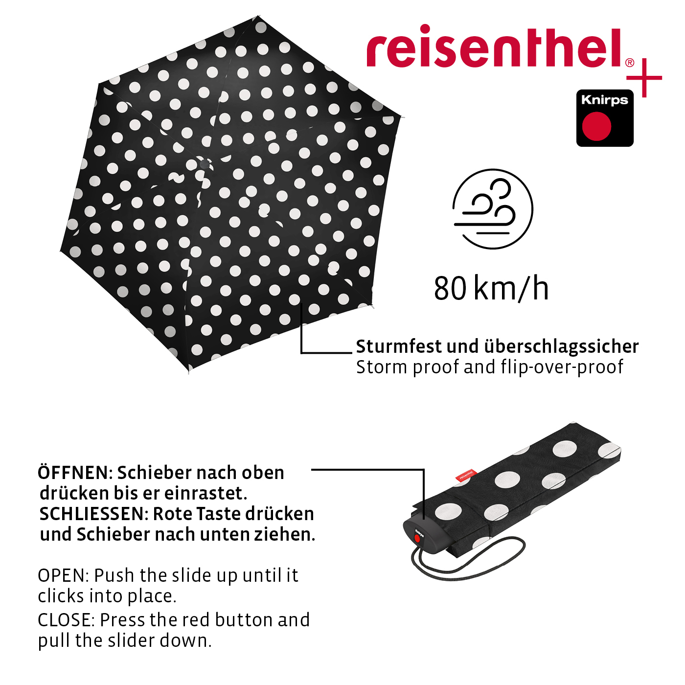 Reisenthel UMBRELLA POCKET MINI in Farbe dots white, Muster, Zubehör, Formelle Kleidung, Krawatte