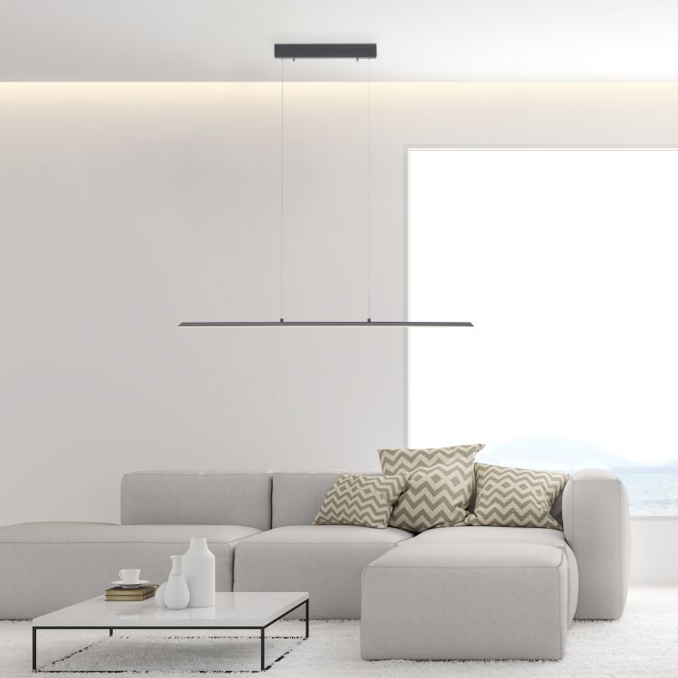 Paul Neuhaus LED-Pendelleuchte PURE LITE 1-flammig in Farbe anthrazit, Couch, Mobiliar, Wohnzimmer, Tabelle, Dekoration für Zuhause