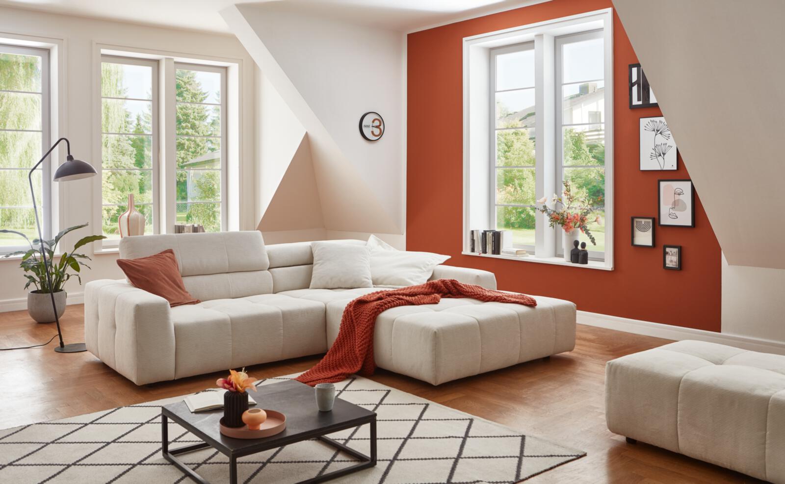 Candy Polsterecke DENVER ca. 258x217cm in Stoff Feincord weiß, Dekoration für Zuhause, Mobiliar, Wohnzimmer, Tabelle, Couch