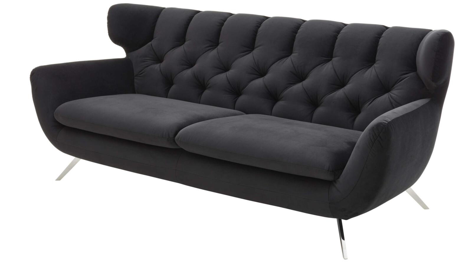 Sofa 2-sitzig  SIXTY in Stoff Velvet black, Couch, Mobiliar, Kissen, Dekoration für Zuhause
