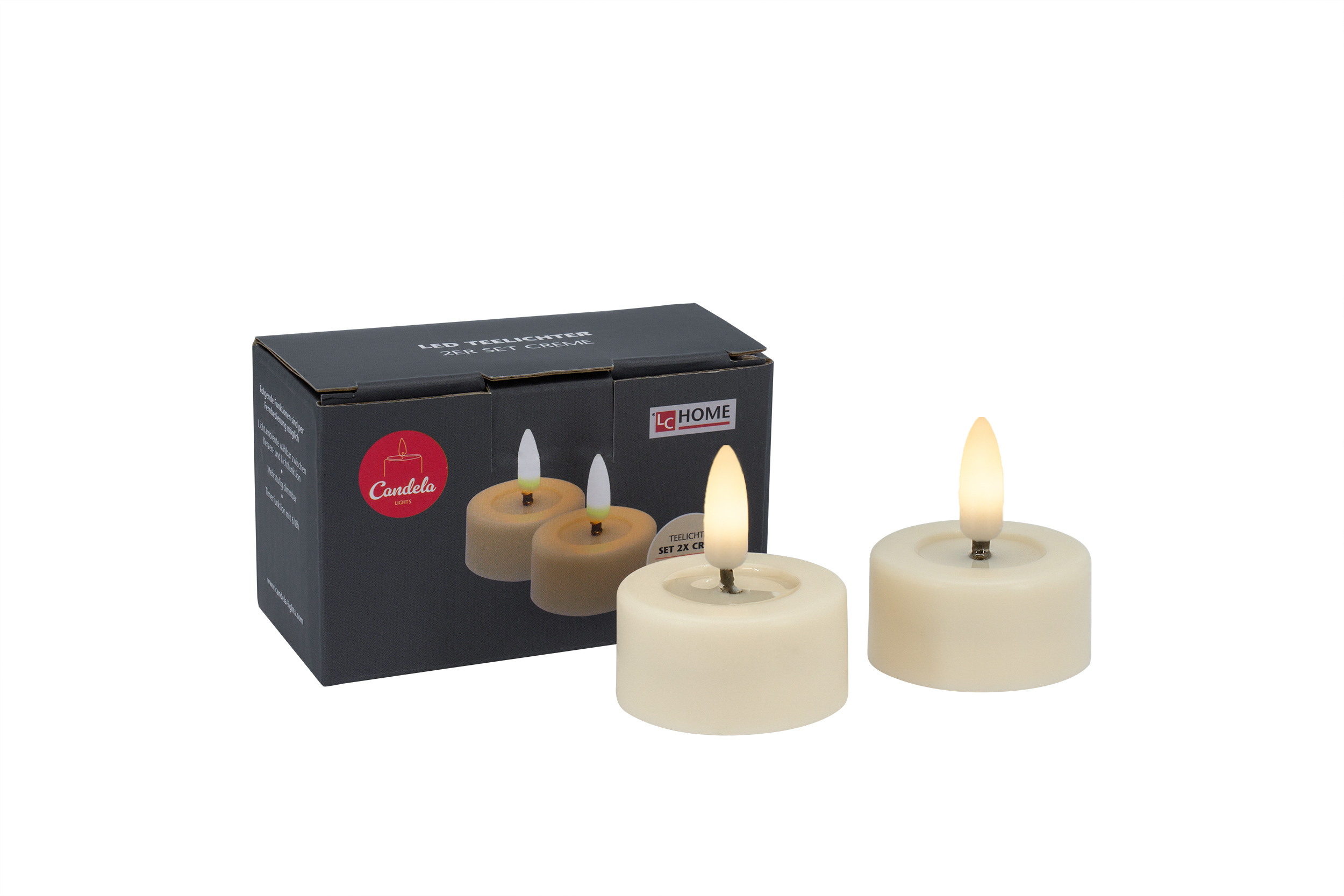 L.C. Wholesaler LED-Teelicht 2er-Set BASIC ca. Ø 6,8, H 3cm in Kunststoff cream, 6.8x3cm