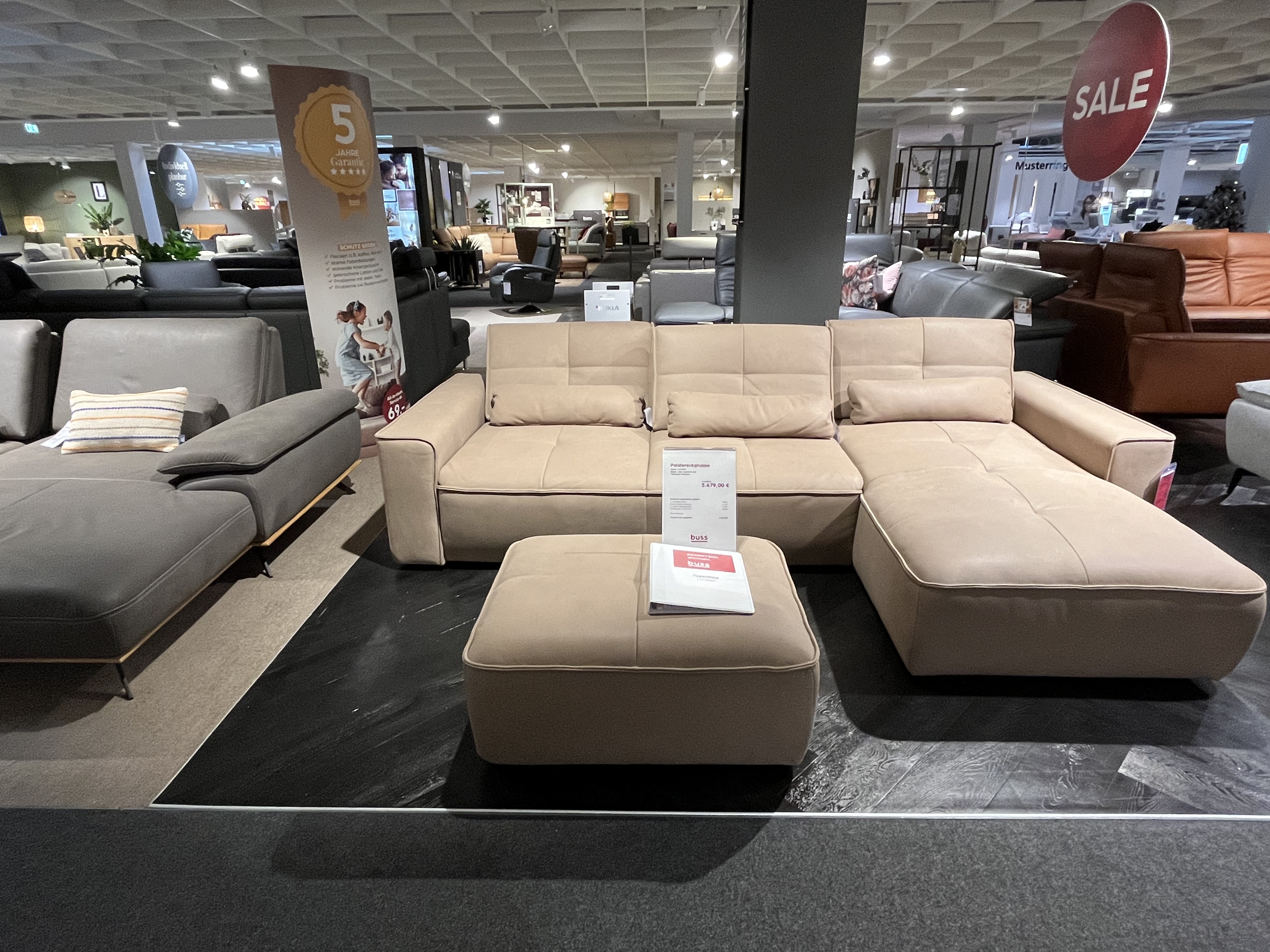Polstergruppe VS-PN1210 in Leder Aurelia stone , Moebel, Drinnen, Lounge, Couch, Person