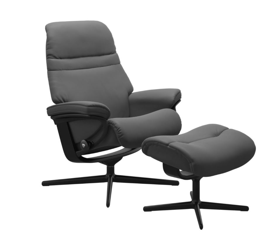 Stressless Sessel mit Hocker Sunrise Cross (M) in Leder Batick grey